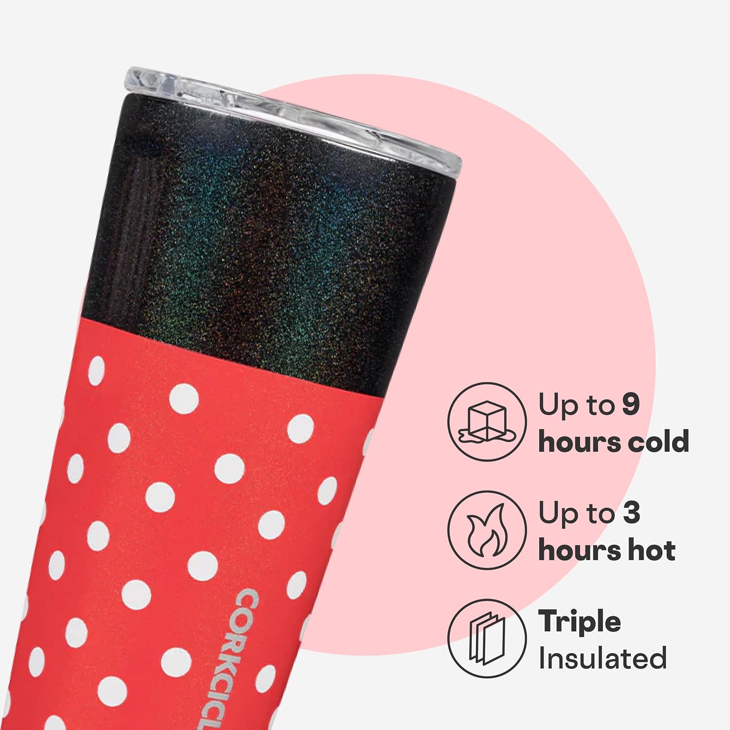 Corkcicle Vaso de Disney – Acero inoxidable con triple aislamiento – Mantiene las bebidas frías 9 horas – Tapa a prueba de derrames y reutilizable – Regalo de vasos de verano – Mantiene las bebidas