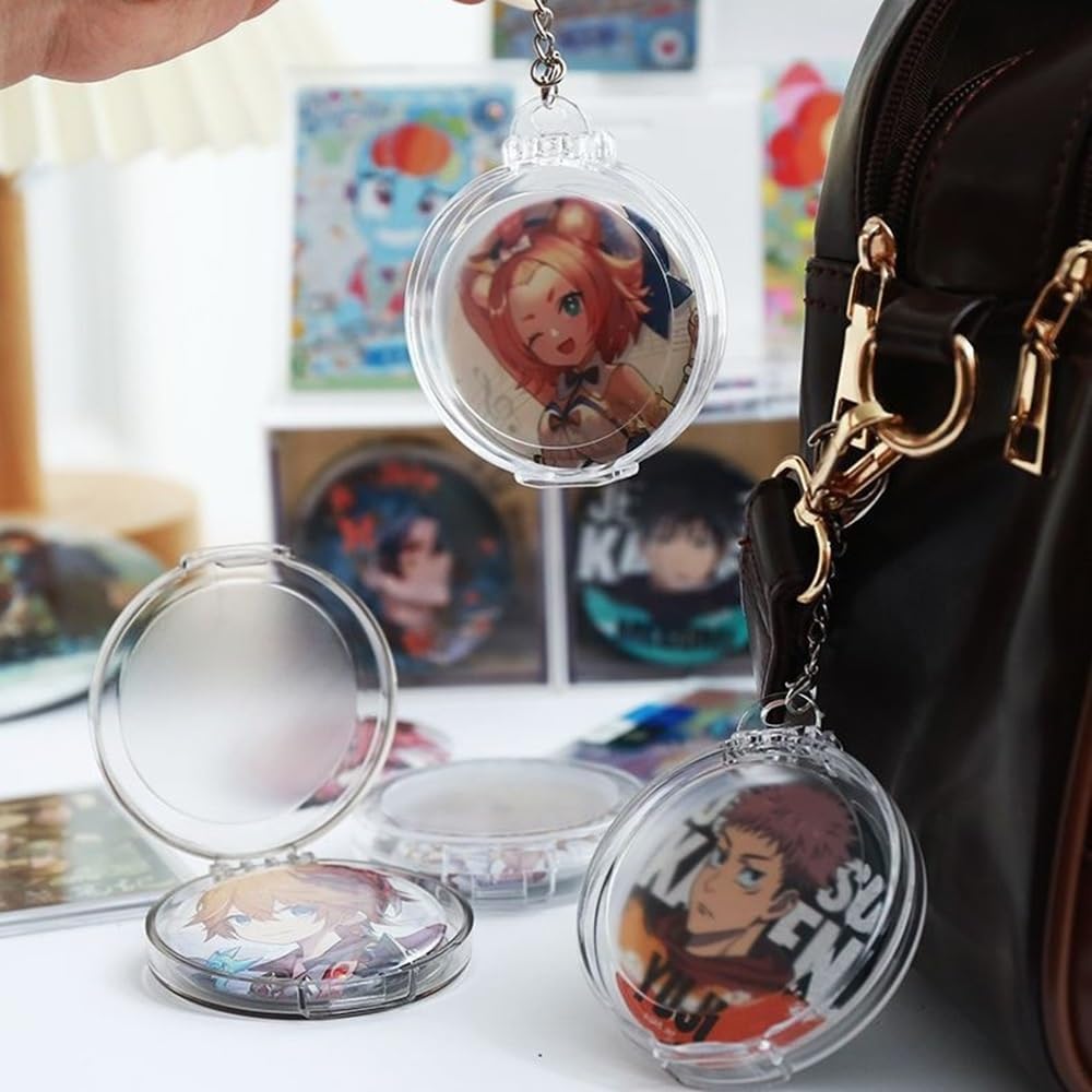 DIFEIUKI Keychain Type Can Badge Covers, Set of 10, Compatible with 2.3 inches (58 mm), Round, Translucent, Can Badge Case, Portable, Painproof, Dustproof, Waterproof, Scratch Prevention, Protective