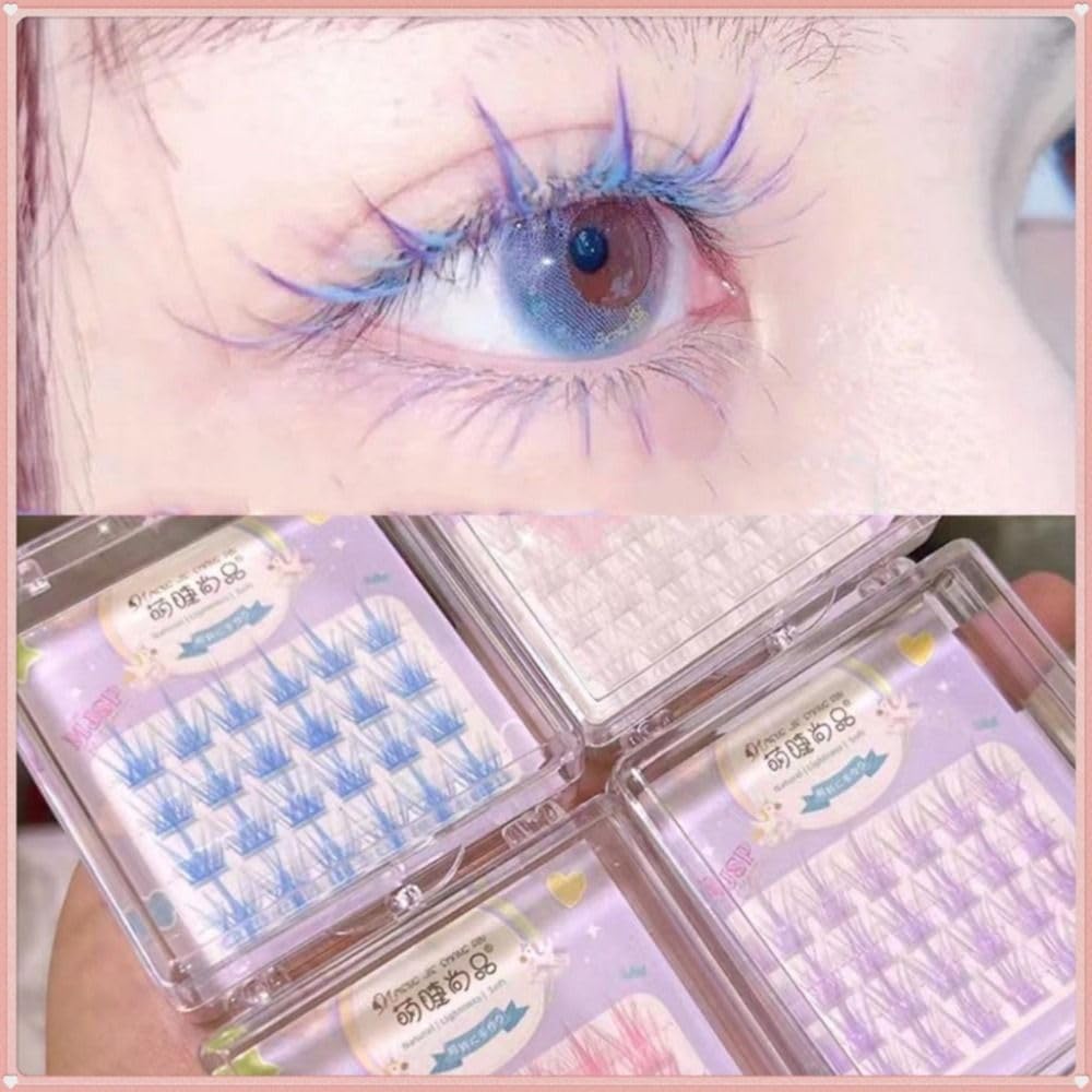 Colorful Segment Eyelashes 3D Mink Hair False Eyelashes Soft Stem Natural Thin Individual Eyelashes Spicy Girls Eyelashes (Blue)