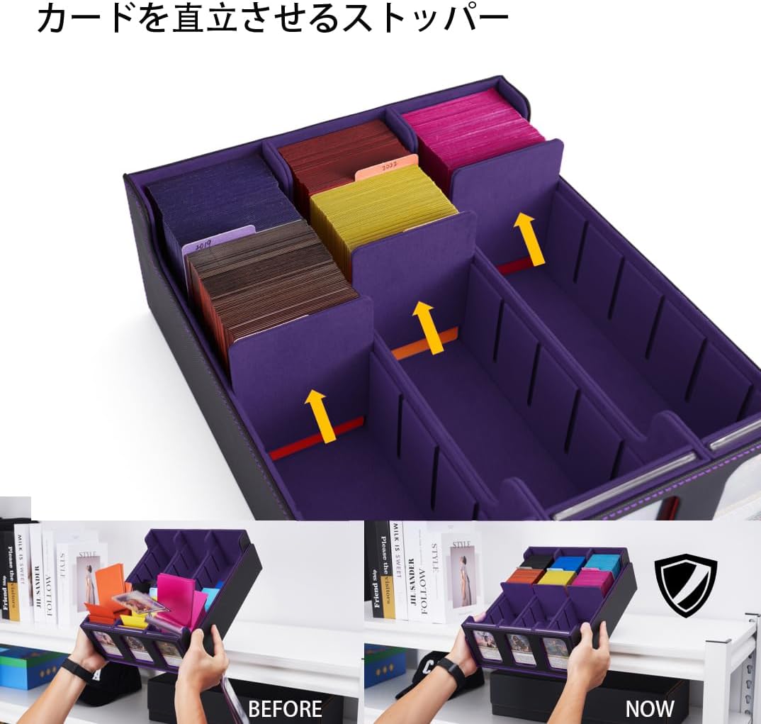 Deck Case, Trading Card Case, Card Storage Box, Card Case, Trading Card Storage, 2300+ Window, Divider Plate, Card Stopper, Compatible with Yugioh Pokeca MTG Various Card Games (Purple with Black, 3