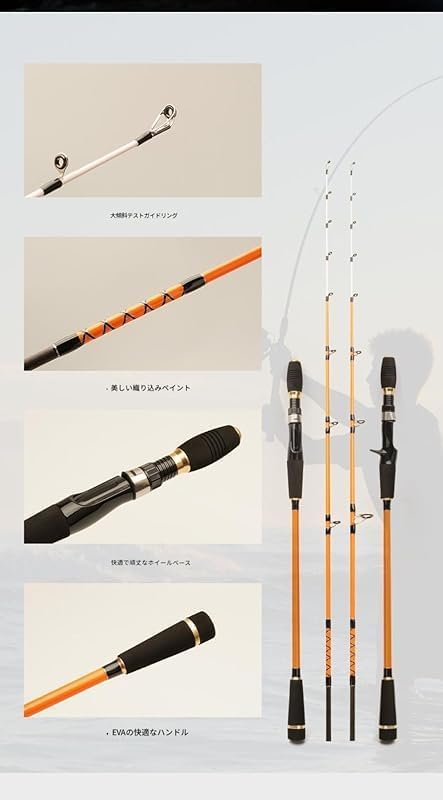 Fishing Rod, Slow Jigging Rod and Lure Rod, 60# Boat Rod, Telescopic Carbon Fiber, Lightweight, Solid Grip, Detachable Type, For Inshore, Boat Fishing, Egging, Spinning, Baitcasting, Suitable