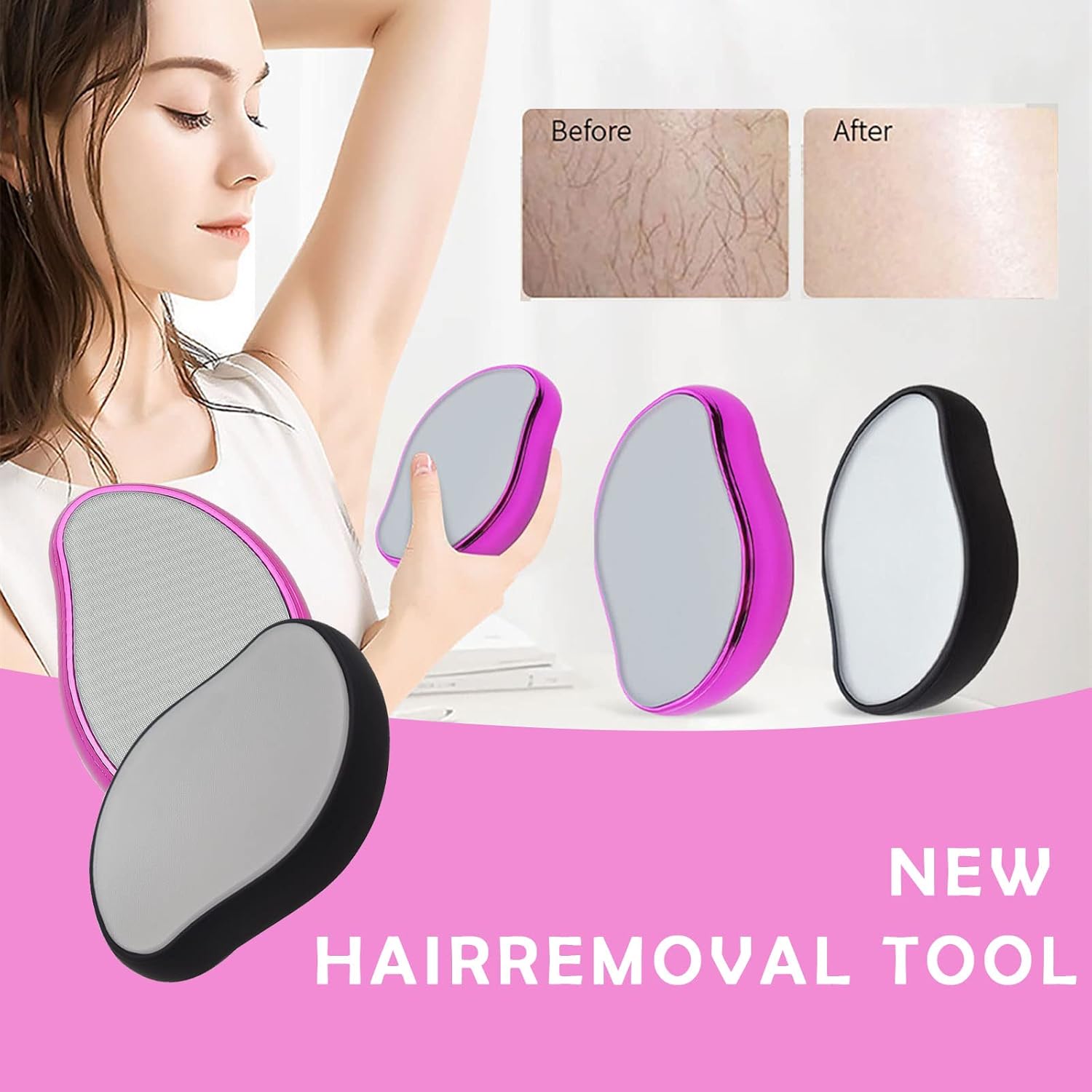 クリスタルヘア消しゴム 男女兼用 - 脱毛器 再利用可能 クリスタルヘアリムーバー マジック 痛くない 角質除去 脱毛ツール マジックヘア消しゴム 背中/腕/脚用