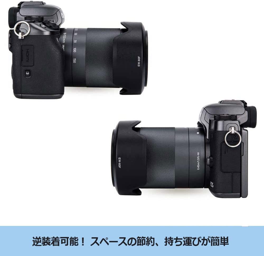 NinoLite 2 Pack EW-60F, EF-M18-150mm F3.5-6.3 IS STM Compatible Lens Hood + UV Filter 55mm / Can Be Attached to Filters and Lens Caps with Attached On, Black