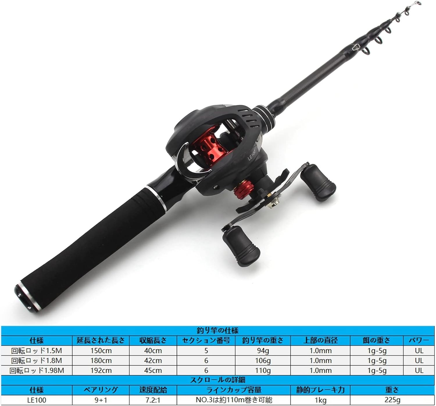 New Lure Gun Grip Fishing Rod and Casting Wheel Set,Portable Telescopic Fishing Rod and Casting Wheel,Casting Set,Carbon Rod Set Baits 1-5g 1.5M 1.8M 1.9M ZYYUJ