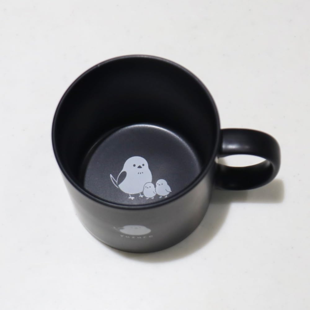 yuzuco Mug Cup Dog Cat Long-tailed Tit Cute Gift Present Black Black Color Made in Japan Handmade by Artisans 12.2 fl oz (360ml) (Long-tailed Tit)