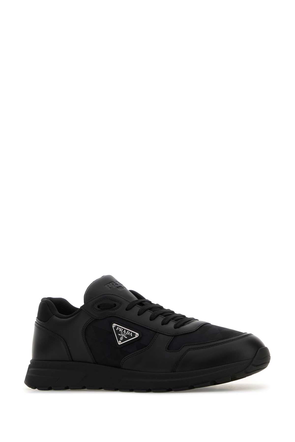 Prada プラダ ブラック レザー & ファブリック スニーカー - Image 3