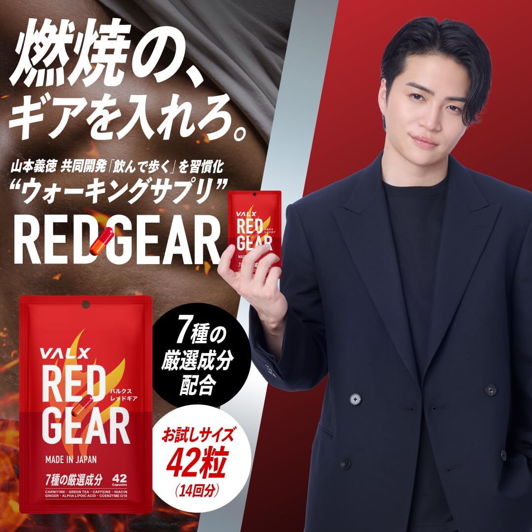 VALX Bulk Red Gear Red Gear, 42 Tablets, 14 Loads During Exercise, Diet Support, L-Carnitine, Caffeine, Green Tea Catene, Coenzyme Q10, Trial Niacin, Ginger Extract, Training, Supervised by Yoshitoku