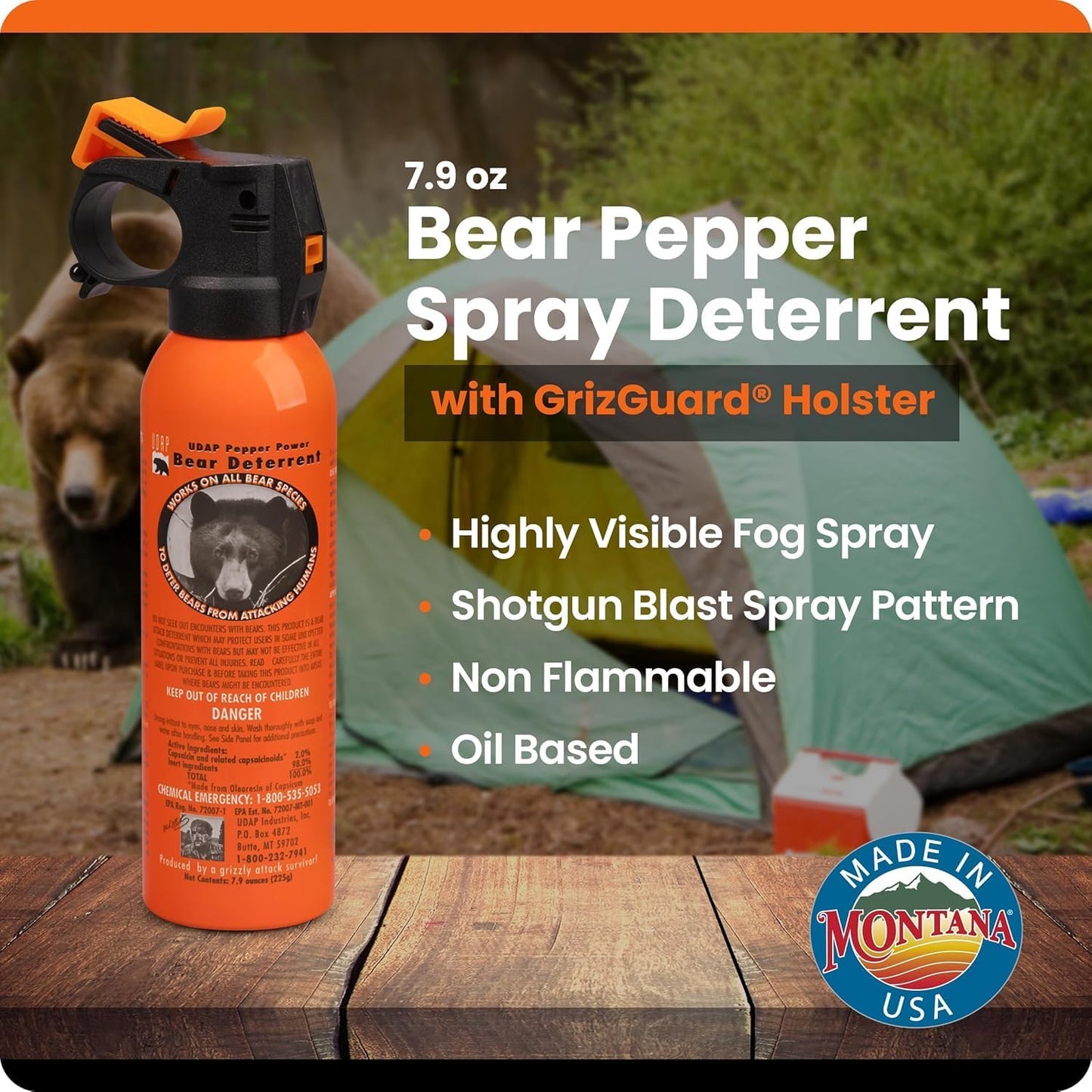 EPA Certified UDAP Bear Spray with Holster (Adopted by U.S. Forest Service) Officially Imported Bear Spray Commercial Use Municipal Introduction Corporate
