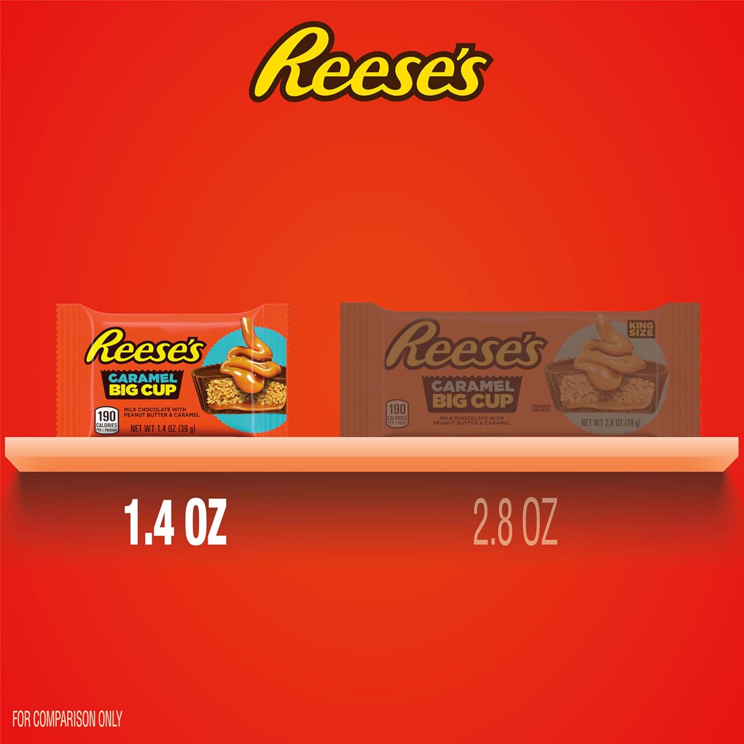 REESE'S Big Cup - Tazas de mantequilla de maní y chocolate con leche y caramelo, paquetes de dulces, 1.4 onzas (16 unidades)