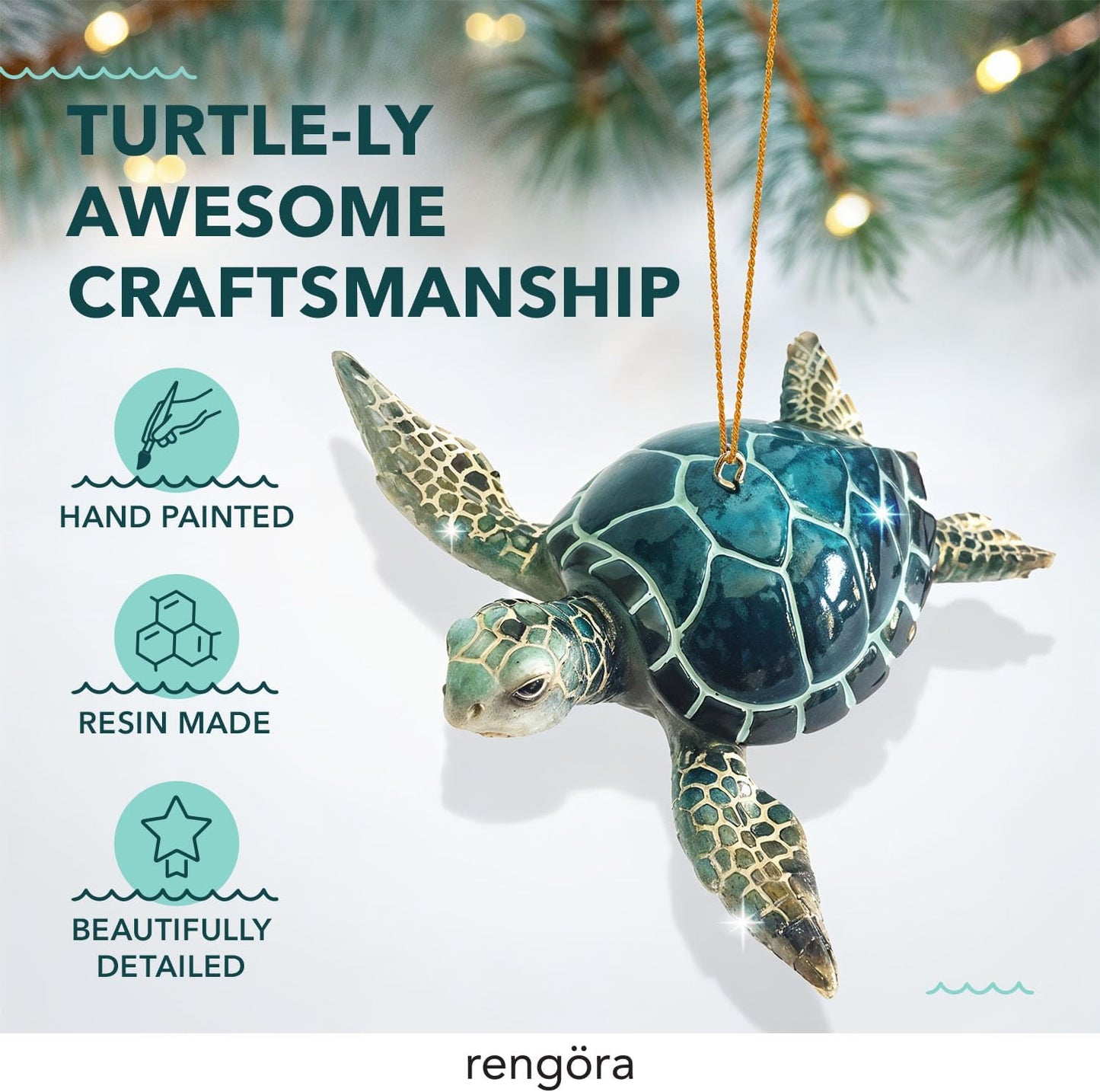 Adorno de tortuga marina azul, decoraciones navideñas pintadas a mano 2023, temática de playa, decoración del océano, adornos de árbol de Navidad, ideal para rellenar calcetines en embalaje de regalo rengöra
