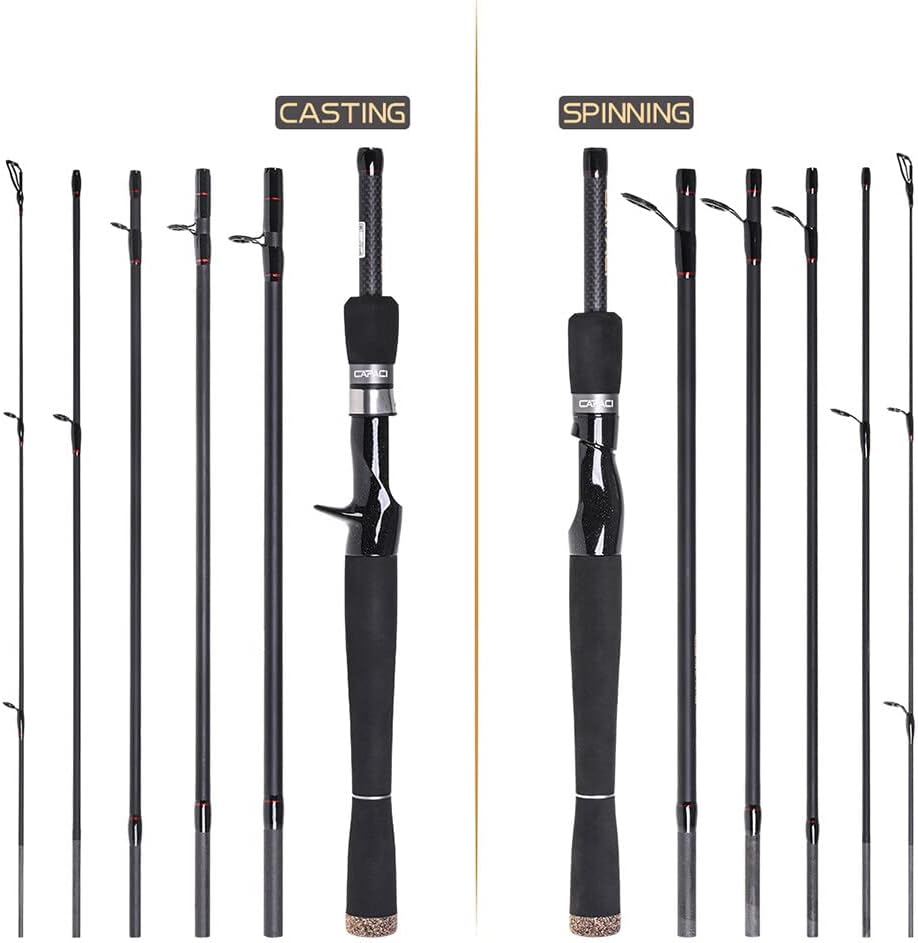 2.1m/2.4m 6 Section Carbon Spinning Casting Fishing Rod Lure Fishing Rod Hand Pole Fishing Tackle