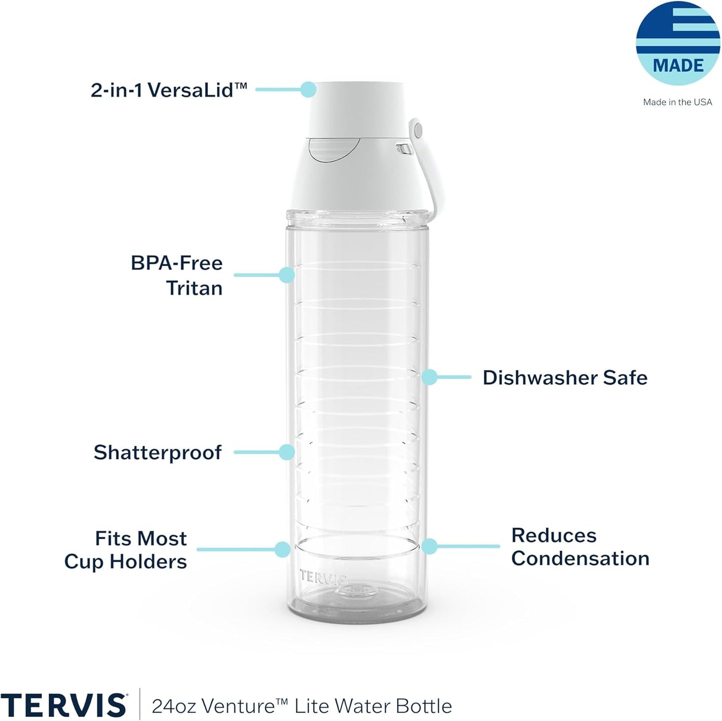 Tervis Venture Lite Disney - Vaso aislado de doble pared hecho en Estados Unidos, diseño Princess Paradise, mantiene las bebidas frías y calientes, botella para agua, 24 onzas, clásico