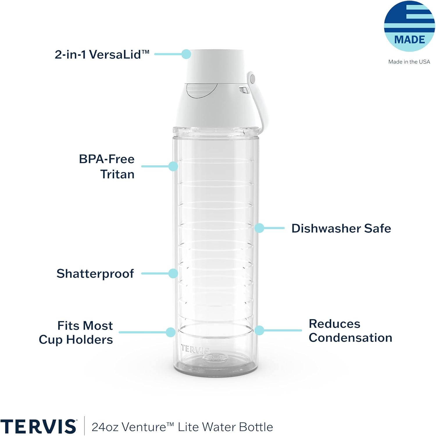 Tervis Venture Lite Disney - Vaso aislado de doble pared hecho en Estados Unidos, diseño Princess Paradise, mantiene las bebidas frías y calientes, botella para agua, 24 onzas, clásico
