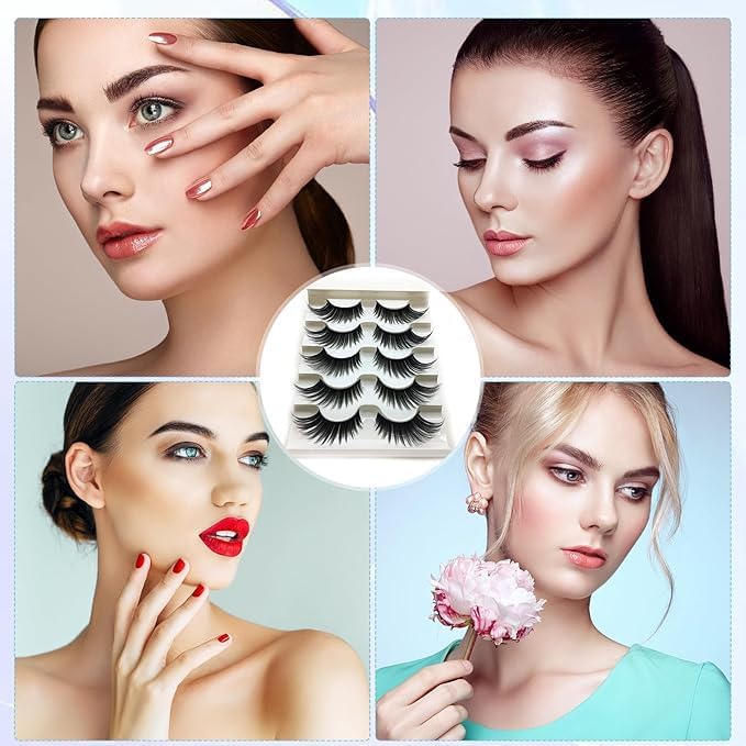 5 Pairs False Eyelashes, Long Eyelashes, Ultra Thick, 3D, Upper Eyelashes, For Recitals, Stage, Everyday Makeup, Natural, Cute, Long Eyelashes Extension (101)