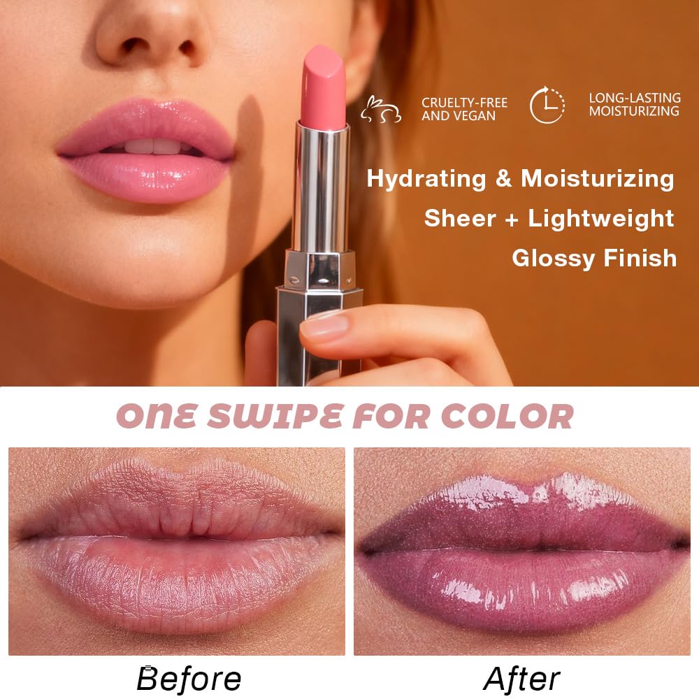 Kaely Mauve Honey Lipstick Tinted Lip Balm, Hydrating Shine Lipstick for Women Dry Lips, Moisturizing Nourishing Glossy Lip Gloss Stain Makeup, Sheer Lightweight, Vegan & Cruelty-Free, 07