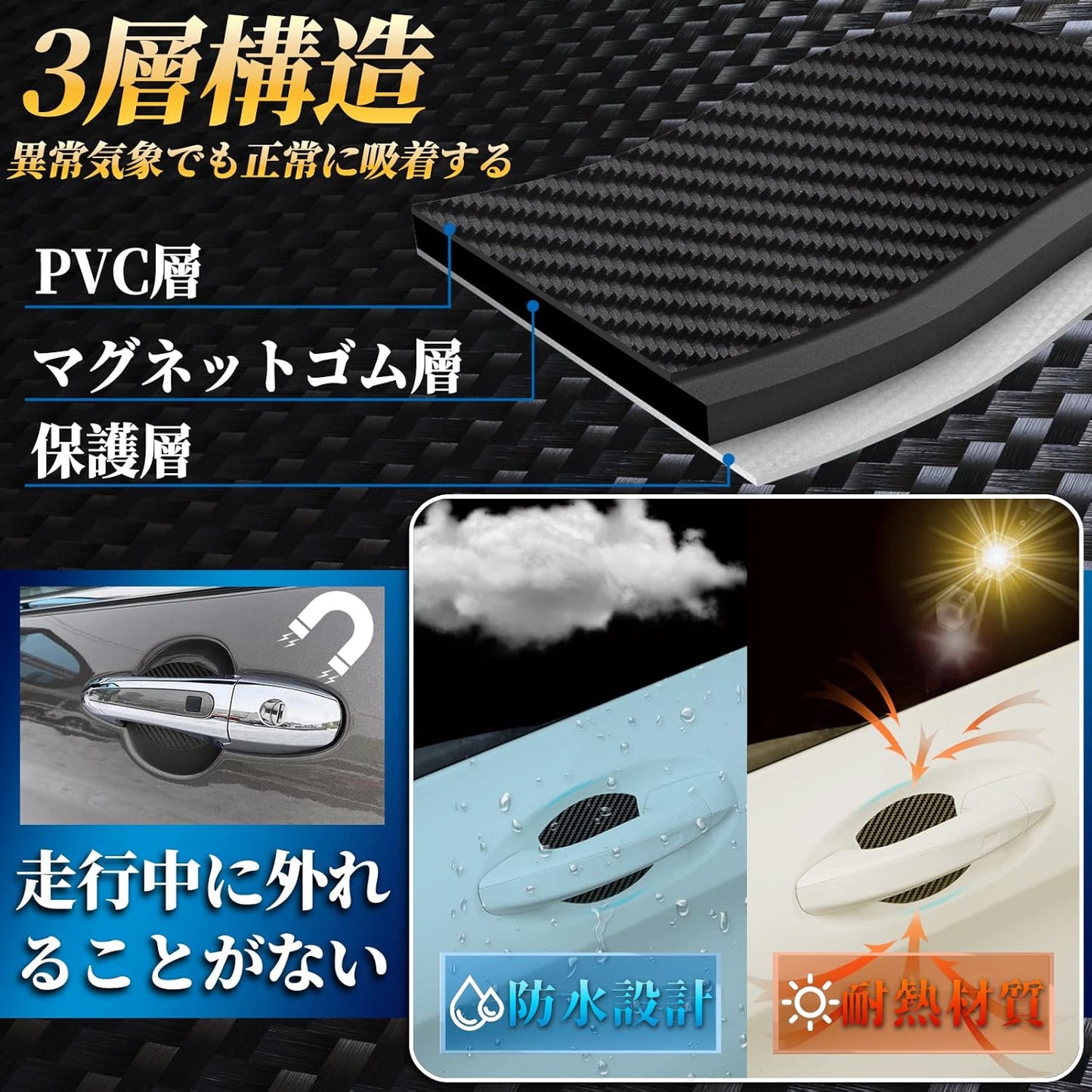 Car Door Knob Protector, Magnetic, Anti-Scratch, Carbon Door Handle Protection, Protective Film, 3.5 x 3.1 in (9 x 8 cm), Aluminum, Steel, Black 6 Protectors and 6 Door Knob Protector Stickers