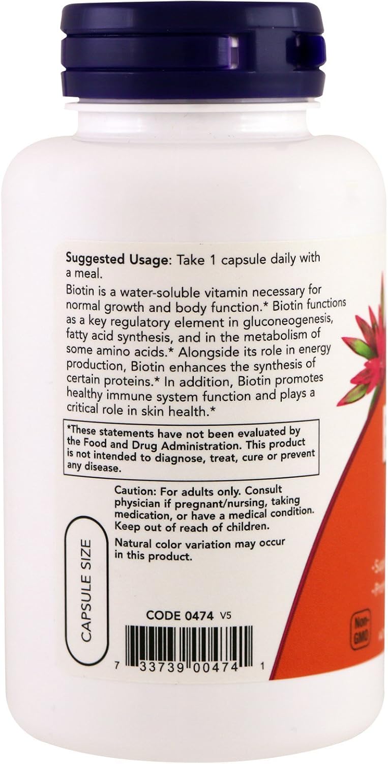 NOW Biotin (Vitamin H) 5000-mcg (5-mg) Capsules Bottle of 120 Capsules [Parallel Import]