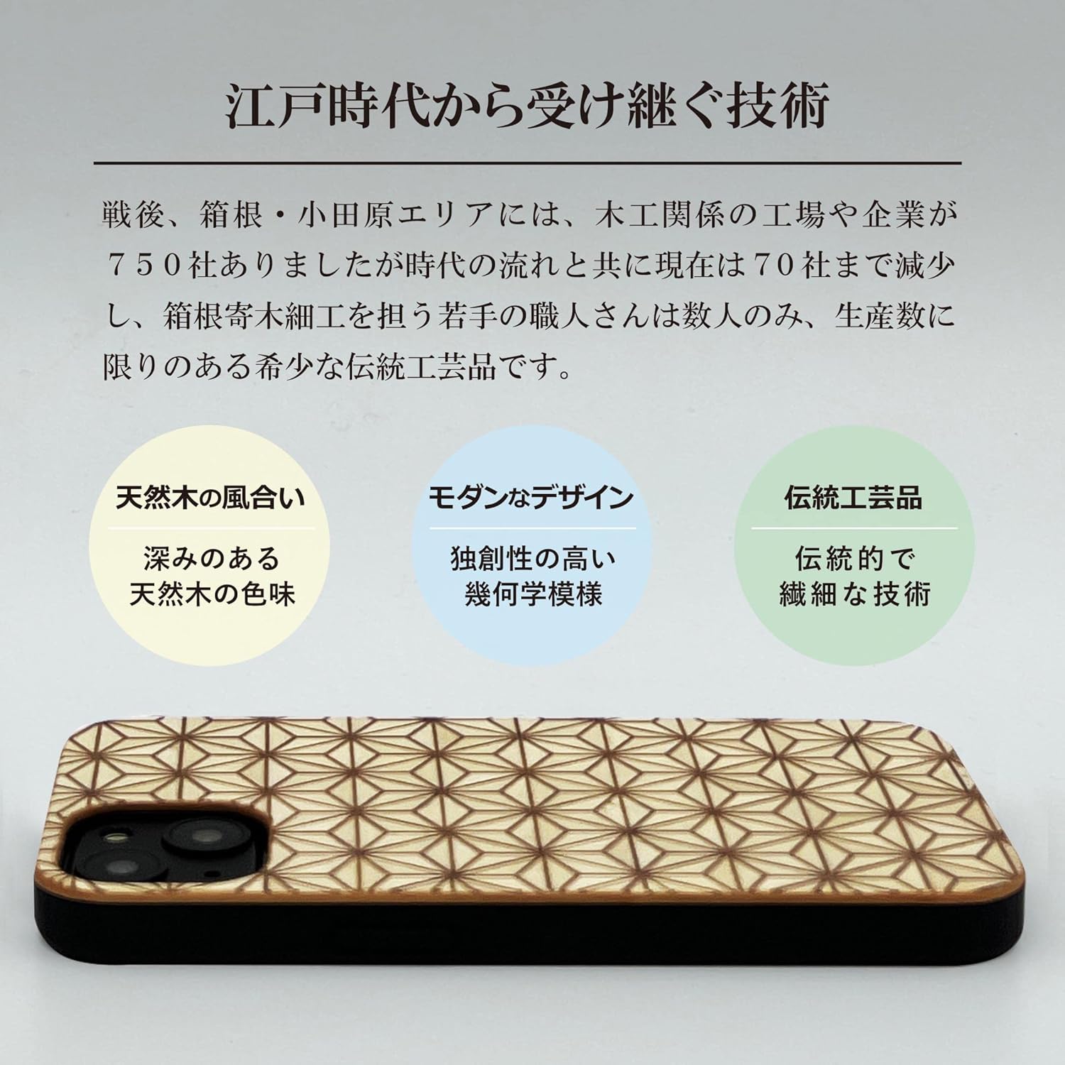 [Rare Production, Traditional Craft] Parquet, Smartphone Case, iPhone Iphone, Wooden TPU Case, Shockproof, Made in Japan (iPhone13, Hemp Leaf (Modern Design))