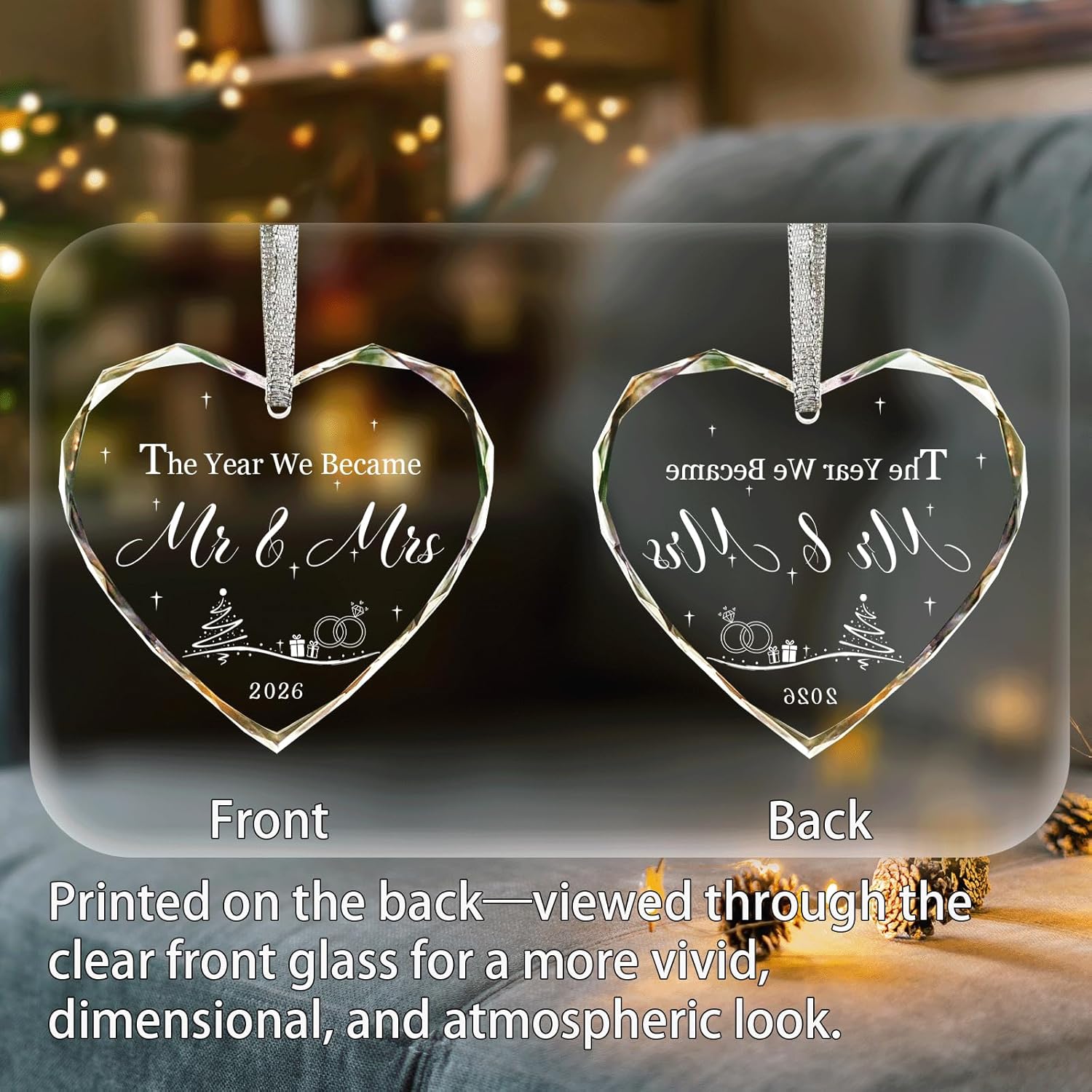 Regalos de boda para parejas, cristal de cristal 2026, adorno de primera Navidad para casados, ideas de regalos de boda para recién casados, regalos de despedida de soltera para novia-05