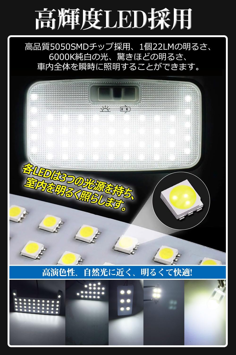 Toyota Exclusive Room Lamp Set, Harrier 60 Series LED Room Lamp, Explosive Light, 6000K White, Indoor Light, Harrier 60 Series, SU60/ZSU65/AVU65 Early Period, Designed for Vehicles, Genuine