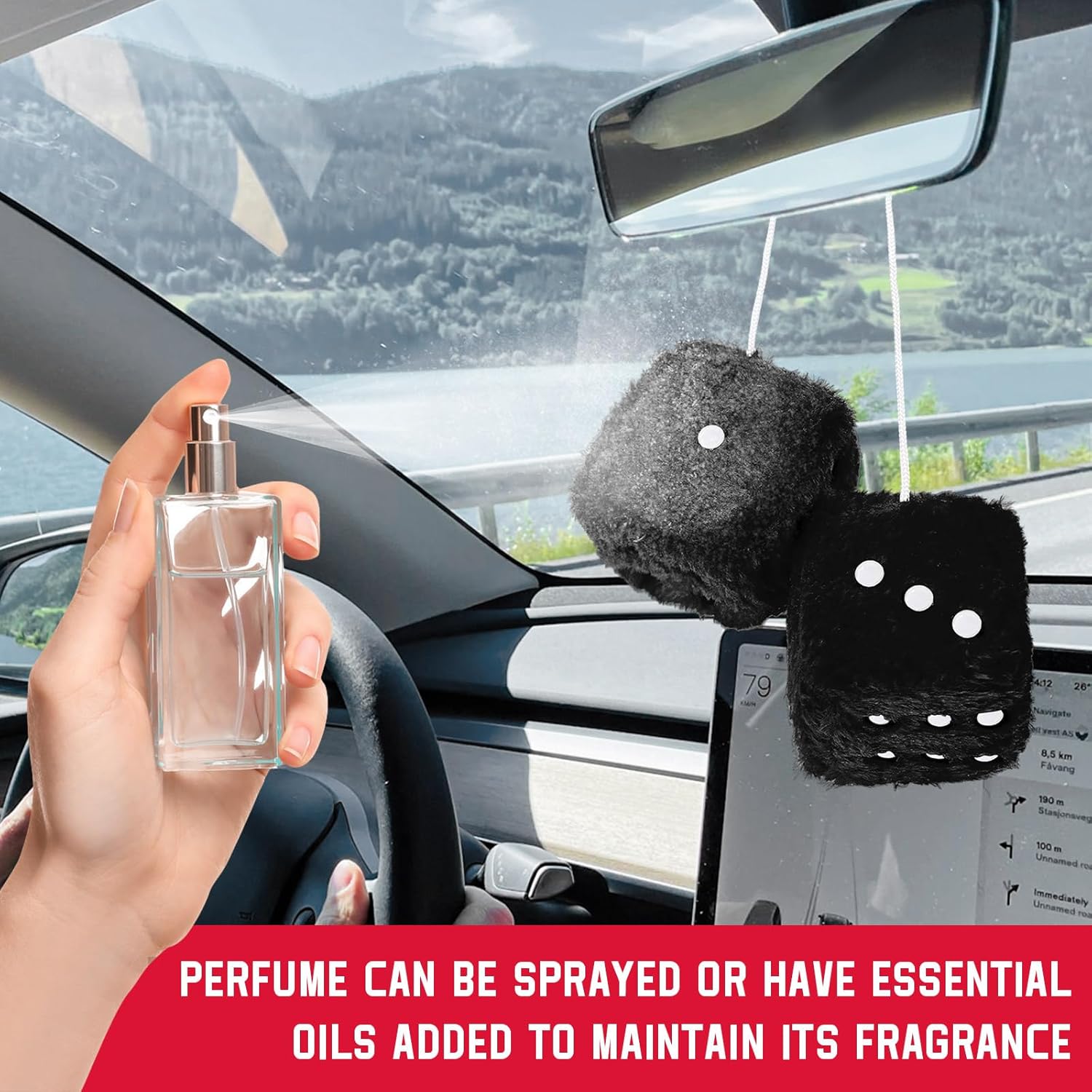 2 dados de felpa mullidos con puntos, decoración cuadrada retro de 3 pulgadas, lindo colgante de espejo retrovisor, dados de felpa suave, adorno clásico para colgar en interiores de automóvil