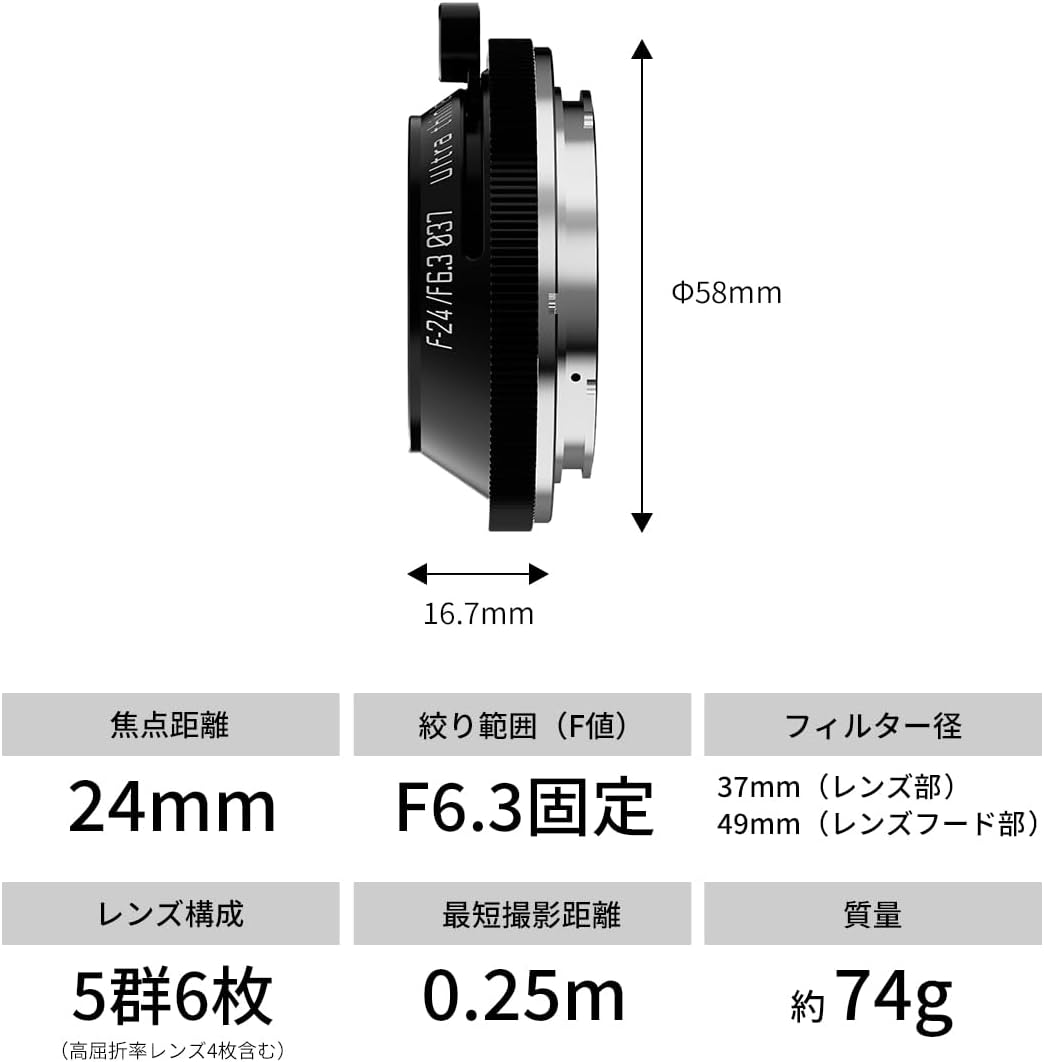 SG-image 24mm F6.3 Ultra Thin Lens Canon RF Mount Black