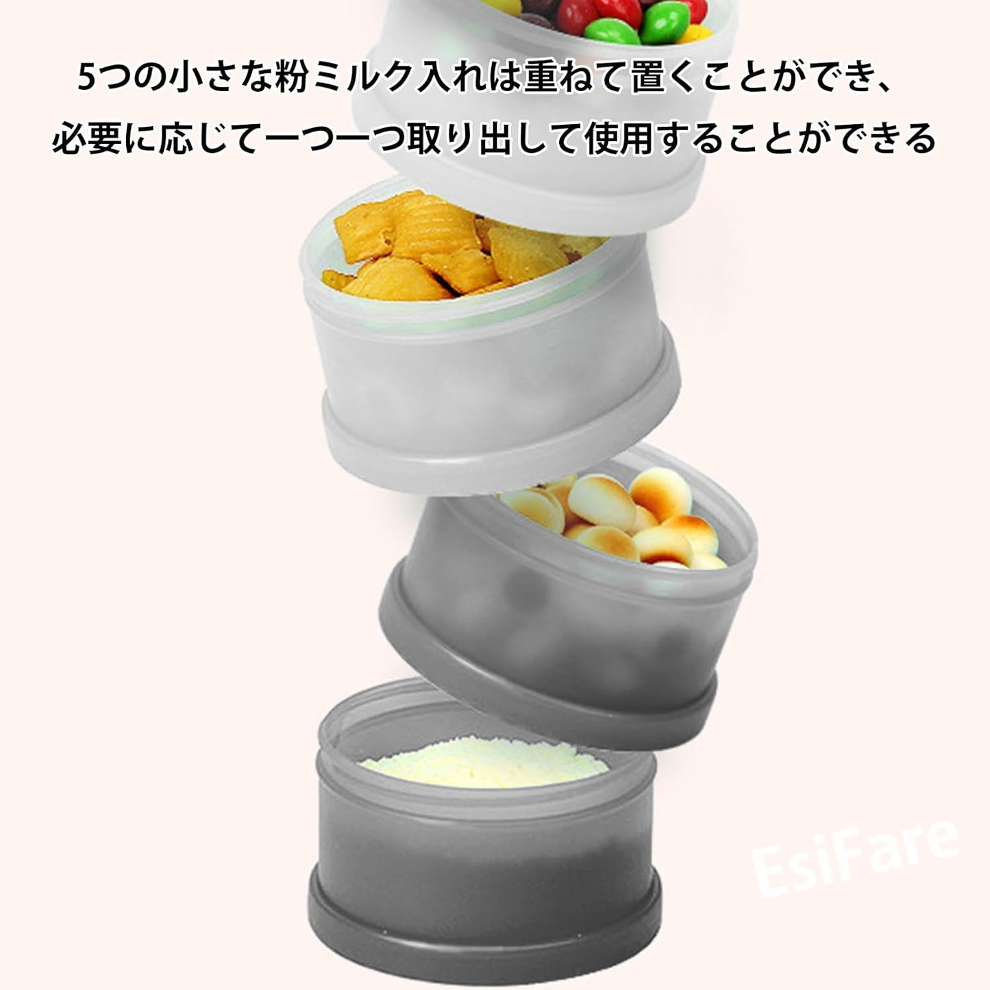 EsiFare Milk Case, 5 Layers 2 Pack Milk Milk Portion Case with Funnel Protein Dividers Kona Milk Case Removable Portable Protein Case Portable Stackable Leak Proof Milk Powder Containers for Portion Milk and Fruits for Going Out, Travel, Workout