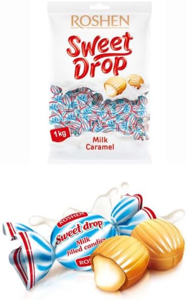 Roshen Sweet Drop Milk Caramel Candy, 2.2 lbs (1 kg), Mellow Milk and Caramel Flavor, Individual Packaging Type