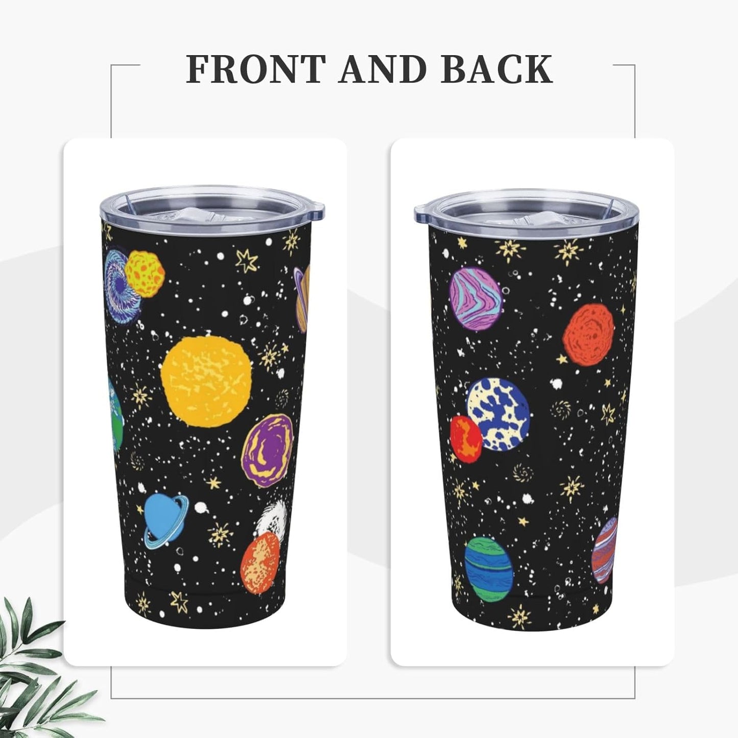 Space - Vaso de 20 onzas con tapa y popote para mujeres y hombres, taza aislada de planetas del sistema solar, diseño de estrellas, vaso de acero inoxidable dibujado a mano, vaso de acero