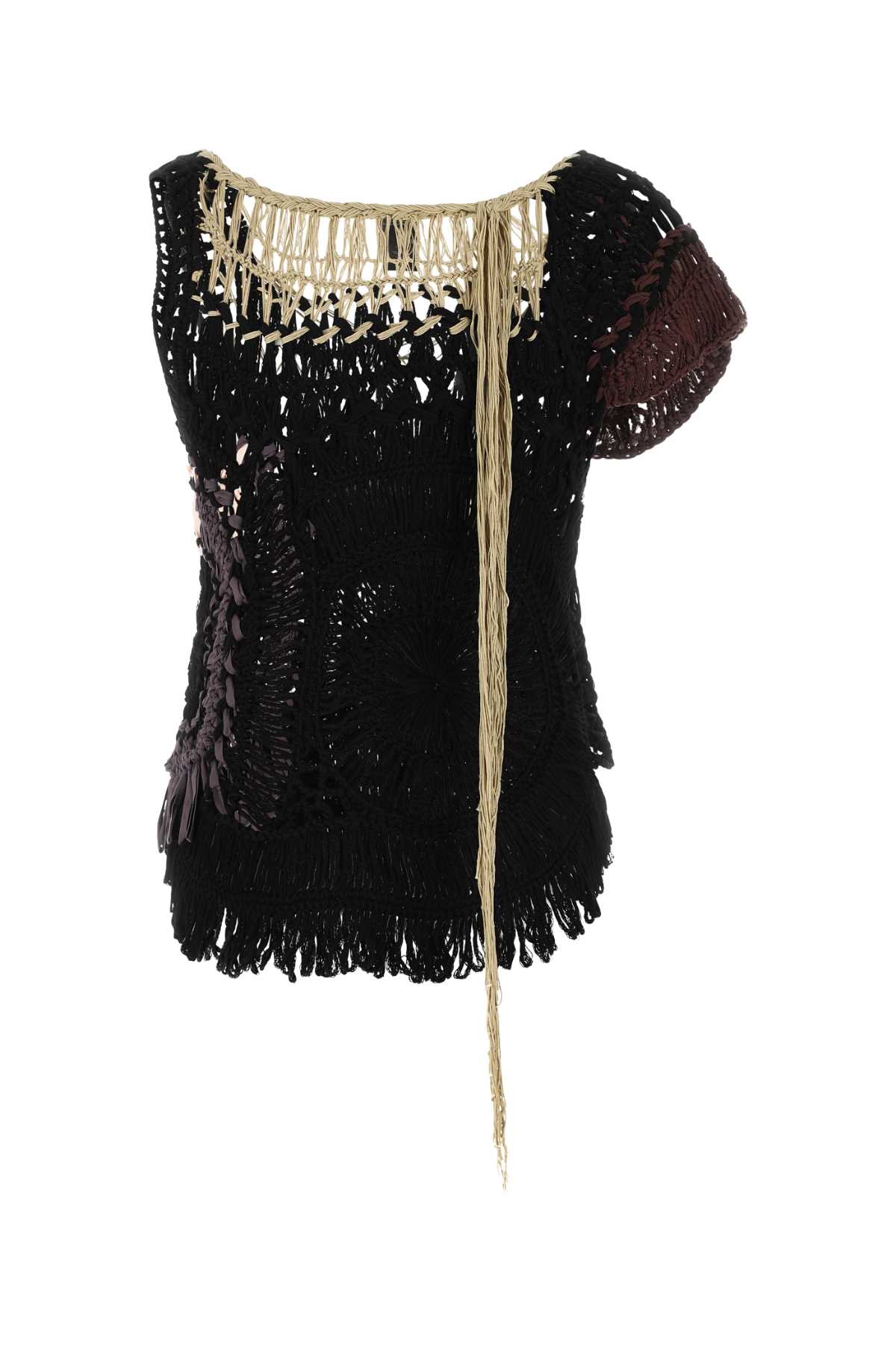 Monot Dries Van Noten Blackかぎ針編みのトップ - Image 3
