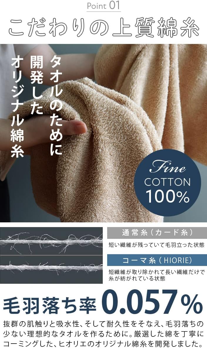 Hiorie Bath Towels, Made in Japan, Hotel Style, Set of 2, 18 Colors to Choose from, Plain, Instant Absorption, Bath Towel Set, Durable, 100% Cotton, Senshu Towel, Mocha