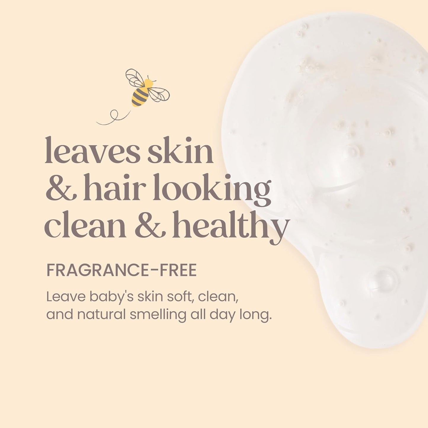Burt's Bees Champú y lavado sensible al bebé, libre de fragancia, libre de lágrimas, pediatra probado, 98.9% de origen natural, 21 onzas fluidas
