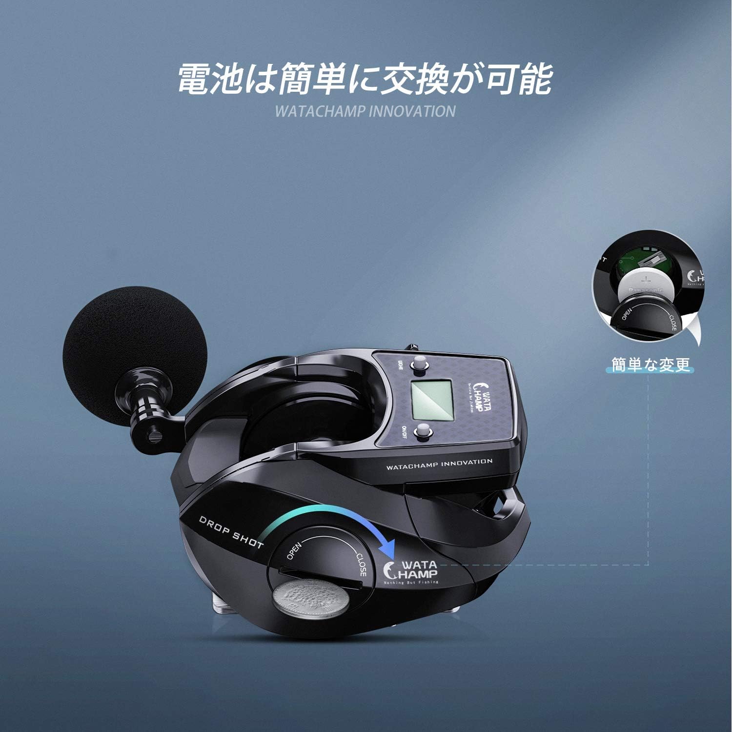 Watachamp Drop Shot Bait Reel with Counter, LED, Waterproof, Line, Counter Reel, Battery Replacement, Large Capacity Spool, Shore Jigging, Night Fishing, Sea Fishing, Egging, Lightweight, Tylava Reel,