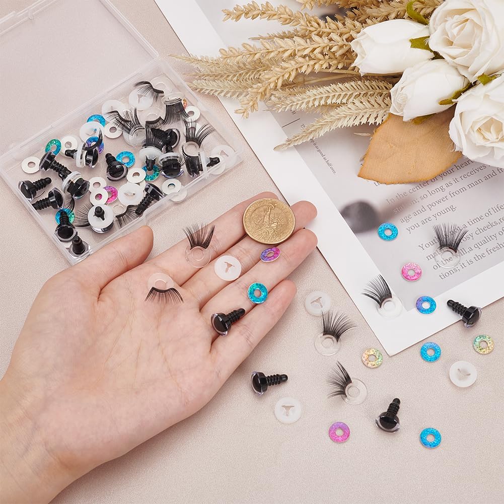 PH PandaHall Plush Eyelashes, Doll Eyelashes, 20 Pieces, Colorful, Washers, For Eyelashes, DIY Doll Making, DIY Doll Making, DIY Sewing Crafts, Crafts, Handmade Parts, Material Round, 0.5 inches (12