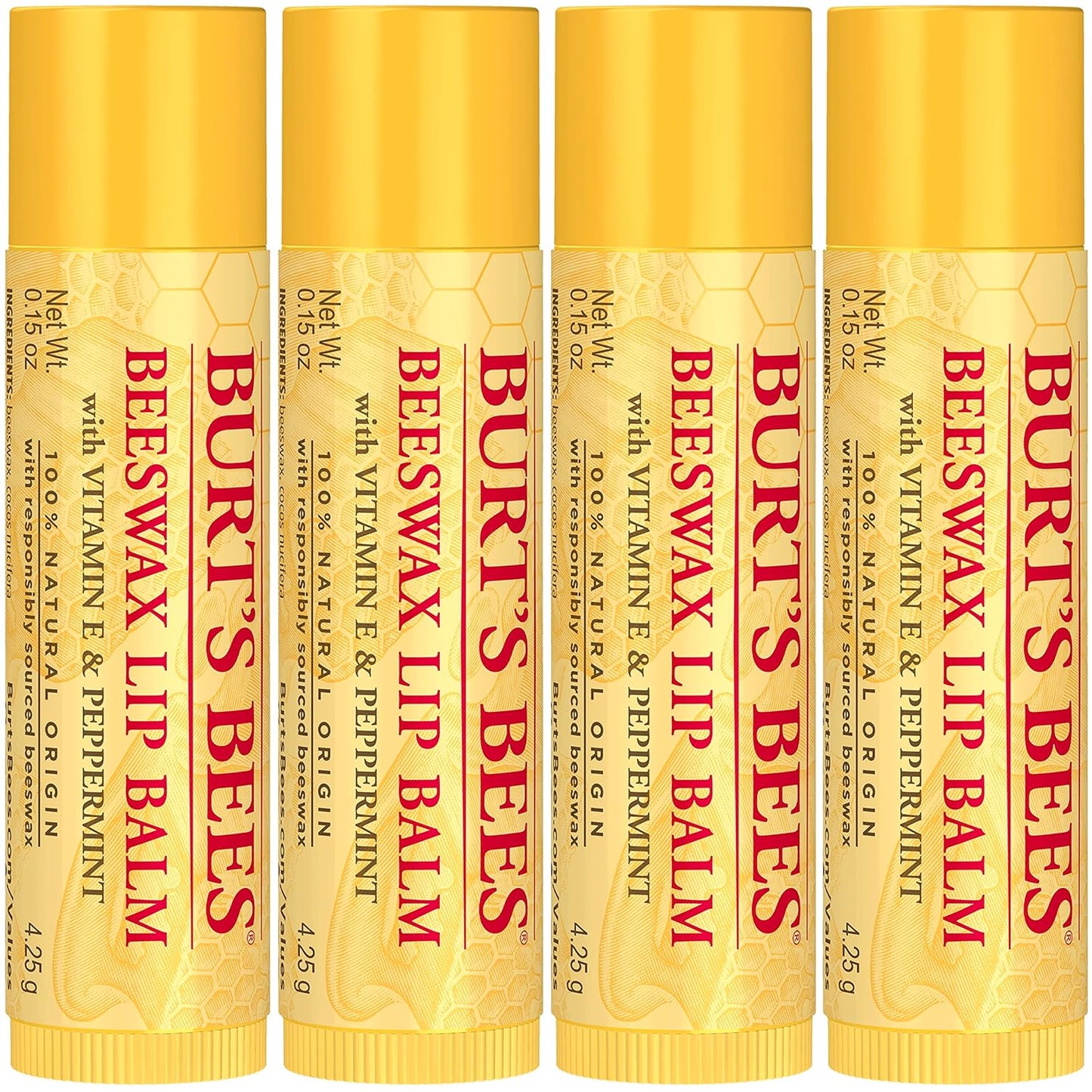 Bálsamo labial de cera de abejas de Burts Bees para unisex, 4 bálsamos labiales de 0.15 onzas