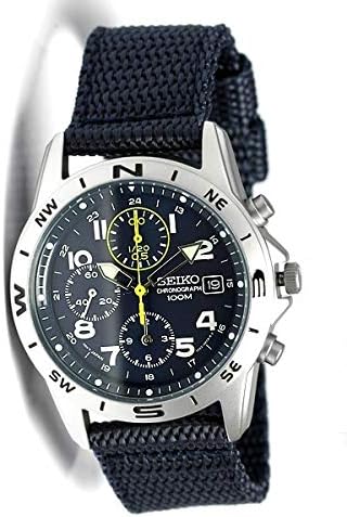 Navy Police Officer Self-Defense Officer Civil Servant SEIKO 100M Waterproof Chronograph Nylon Strap Watch for Men (SND377R SND399P SND379R) (SND379R)