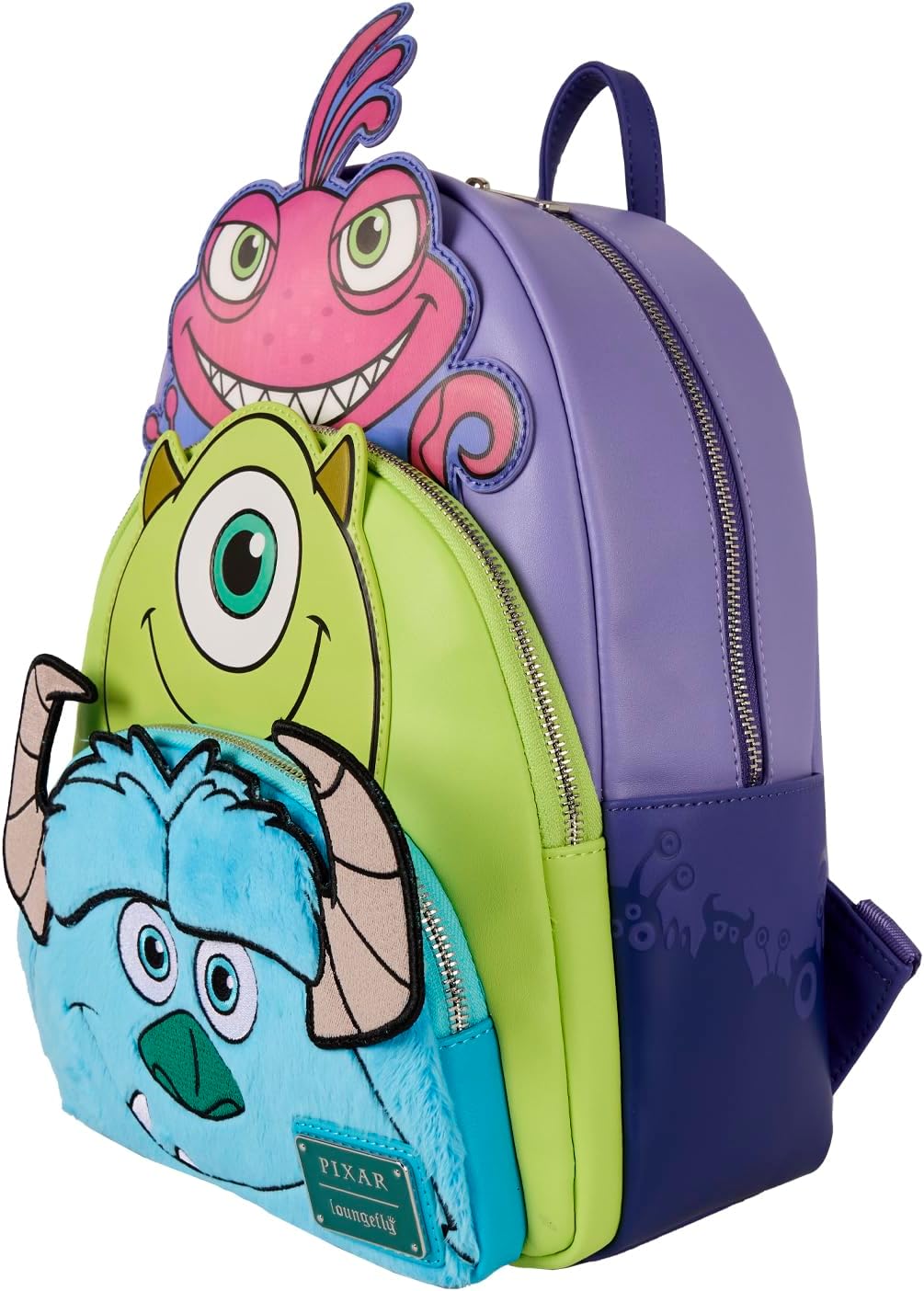 Loungefly Pixar Monsters Inc. Mike Sulley and Randall - Mini mochila de triple bolsillo