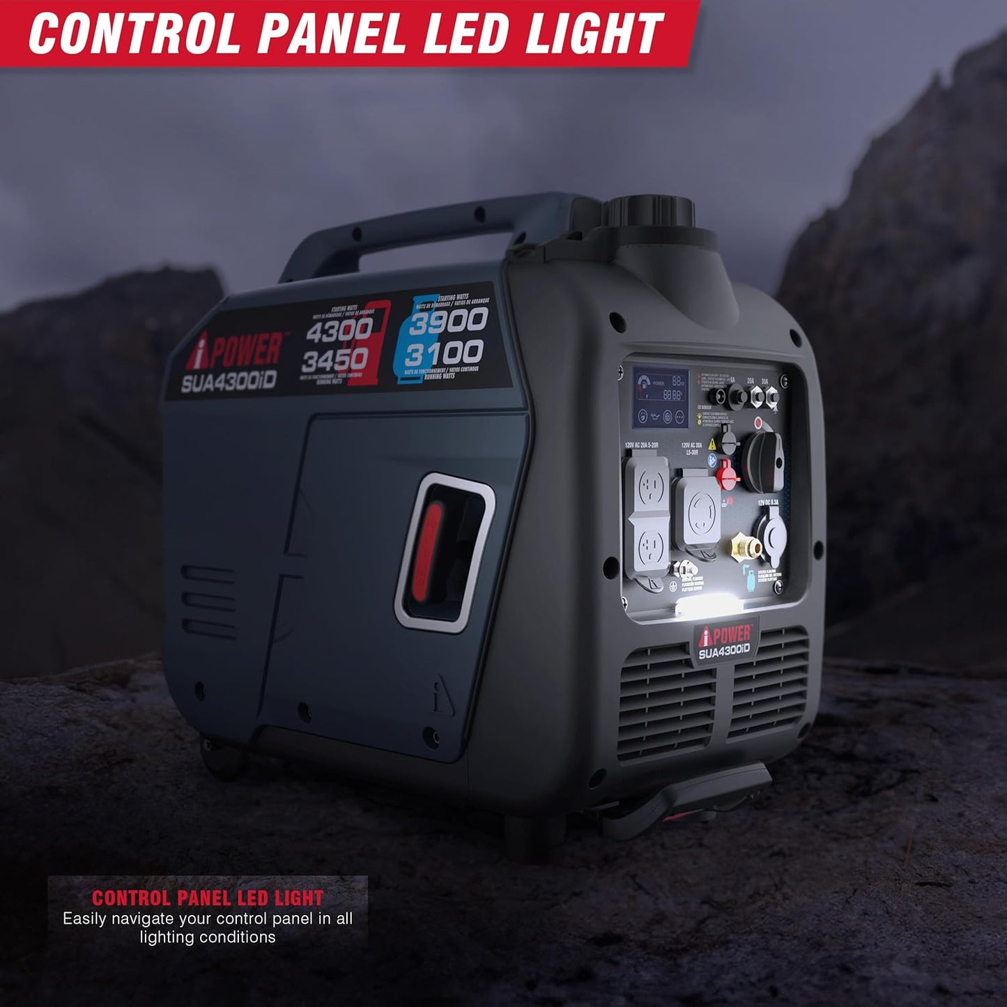 A-iPower Portable Inverter Generator, Dual Fuel, 4300W, RV Compatible, EPA & CARB Compliant, CO Sensor, Lightweight, Telescopic Handle, Home Backup, Tailgate & Camping (SUA4300iD)