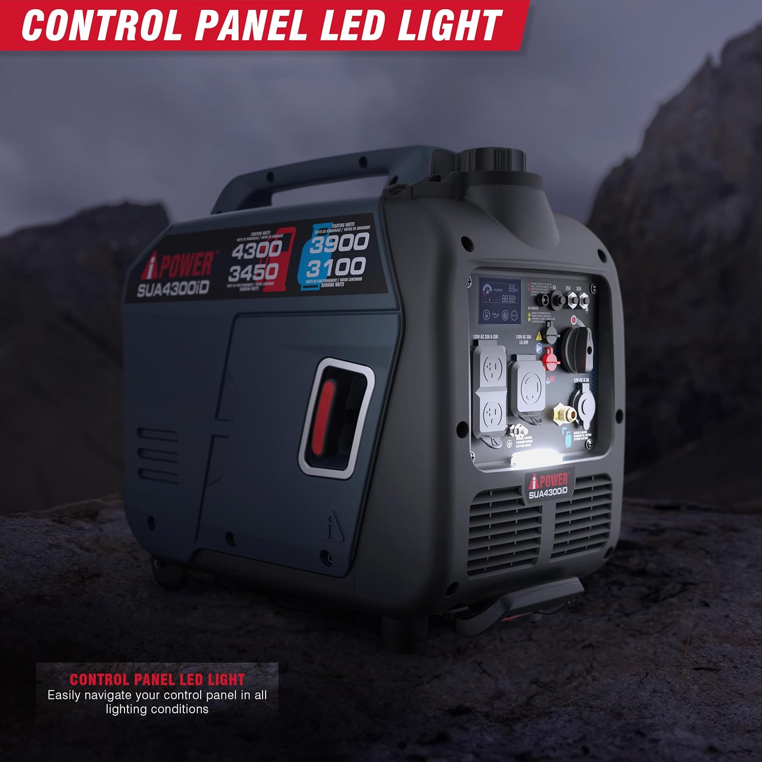 A-iPower Portable Inverter Generator, Dual Fuel, 4300W, RV Compatible, EPA & CARB Compliant, CO Sensor, Lightweight, Telescopic Handle, Home Backup, Tailgate & Camping (SUA4300iD)