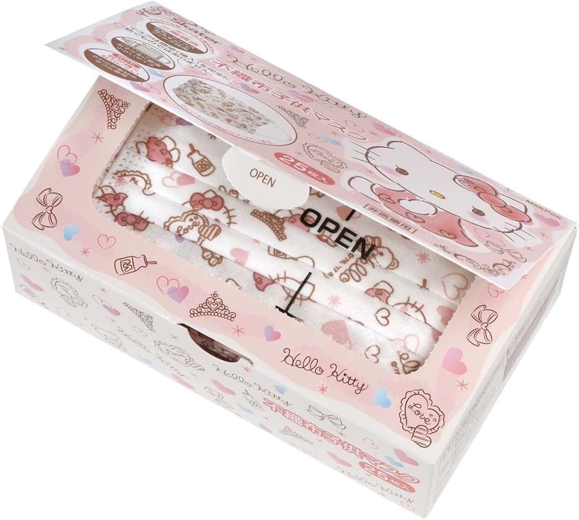 Skater MSKP25-A Non-Woven Mask for Kids, 25 Count, Triple Layer, Boxed, Hello Kitty Sanrio
