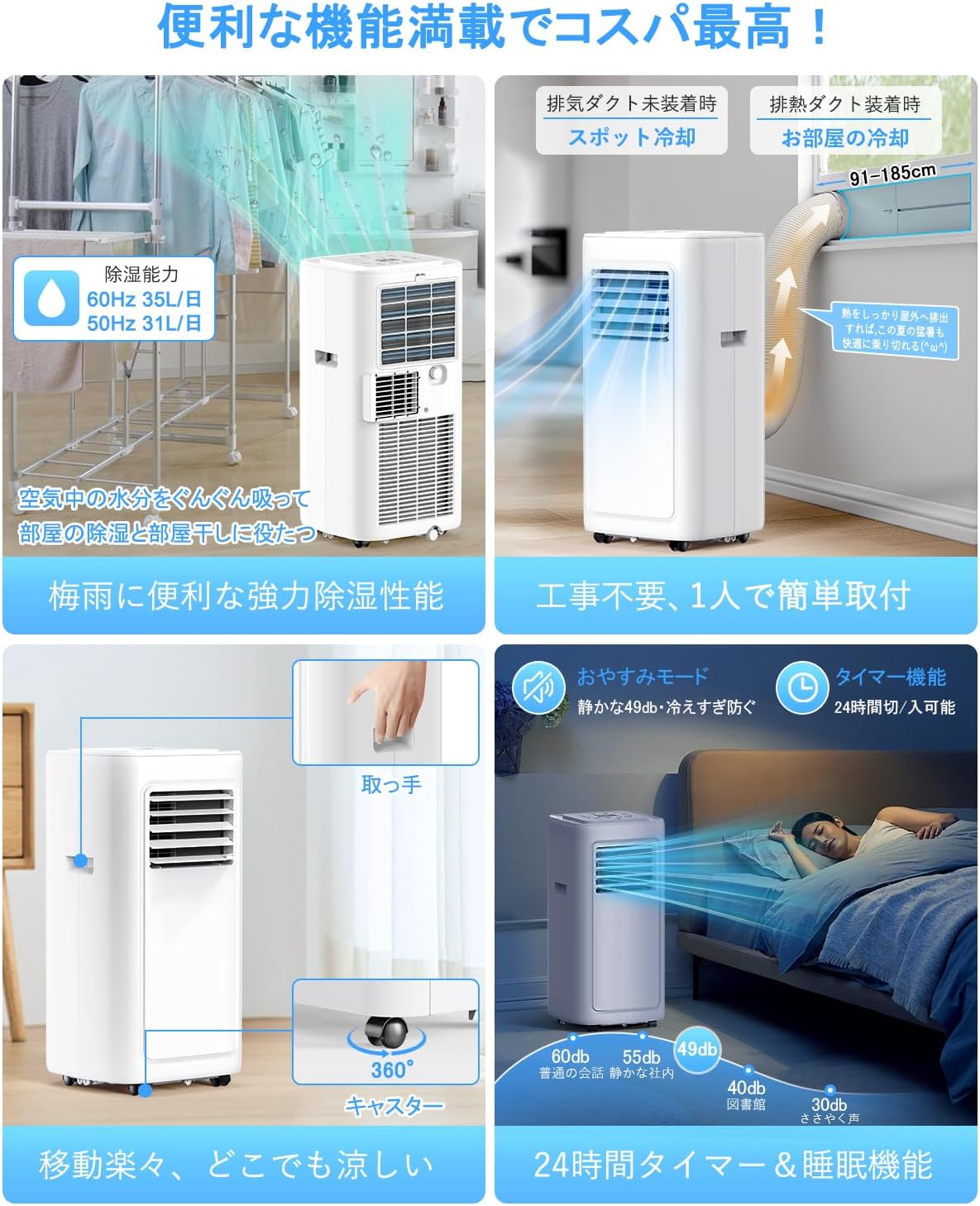 JYWINA Spot Cooler, Home Use, Mobile Air Conditioner, 2026 Model, Air Conditioner, 2.35 kW, Dehumidification, 35 L/ Day, Spot Air Conditioner, No Construction Required, Quiet, Non-Dry, Cooling