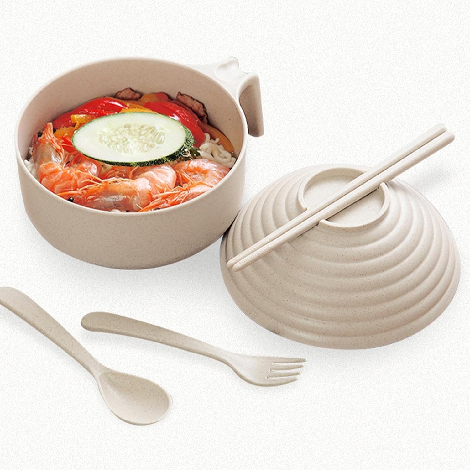 Ramen Cooker Bowl Set, Instant Ramen Bowl Set - Ramen Bowl Set Noodle Instant Cooker Bowl Set, Ramen Noodle Microwave Bowl Set with Chopsticks Spoon for Ramen, Pho, Udon, Soba, Noodles