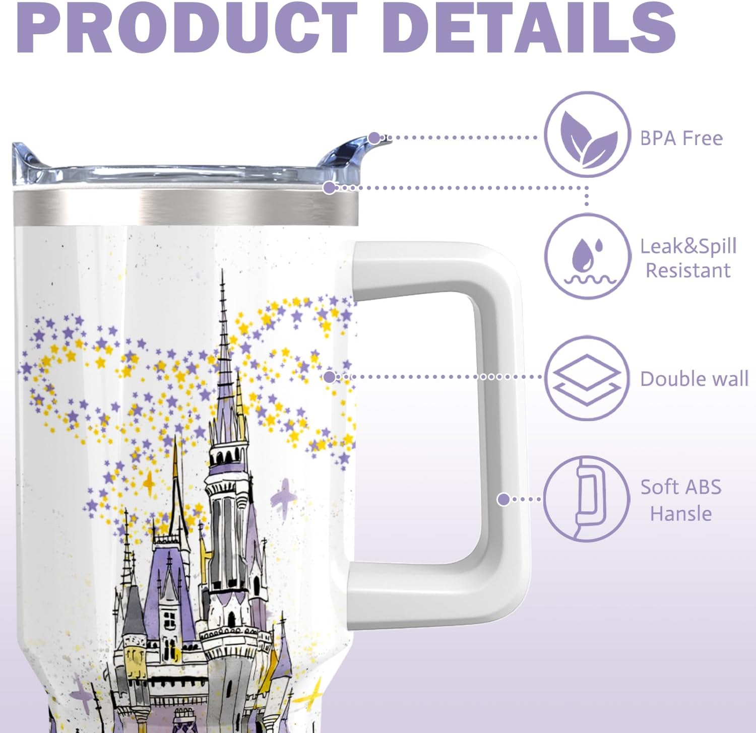 Vaso de acero inoxidable de 30 onzas con asa, tapa y pajita, taza aislada con lazo de estrella para regalos y viajes de mujer