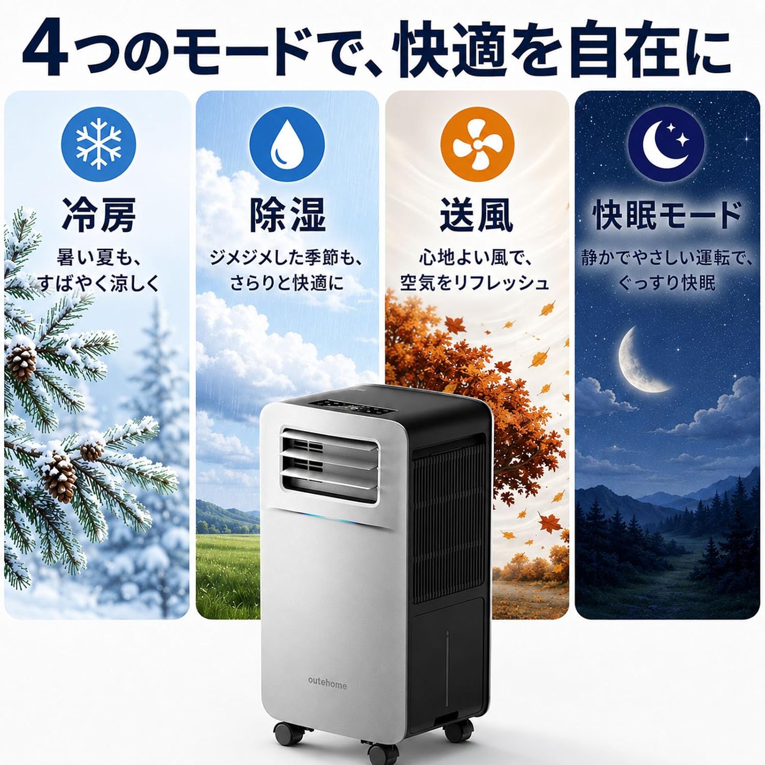 OUTOHOME 2500 BTU Portable Camping Air Conditioner, 4-in-1, Quiet, Small AC, 400 W, Low Power Consumption, No Windows, For Tents, RVs, Cars, Garages, Indoor and Outdoor Use, Dual Loop Water Cooling