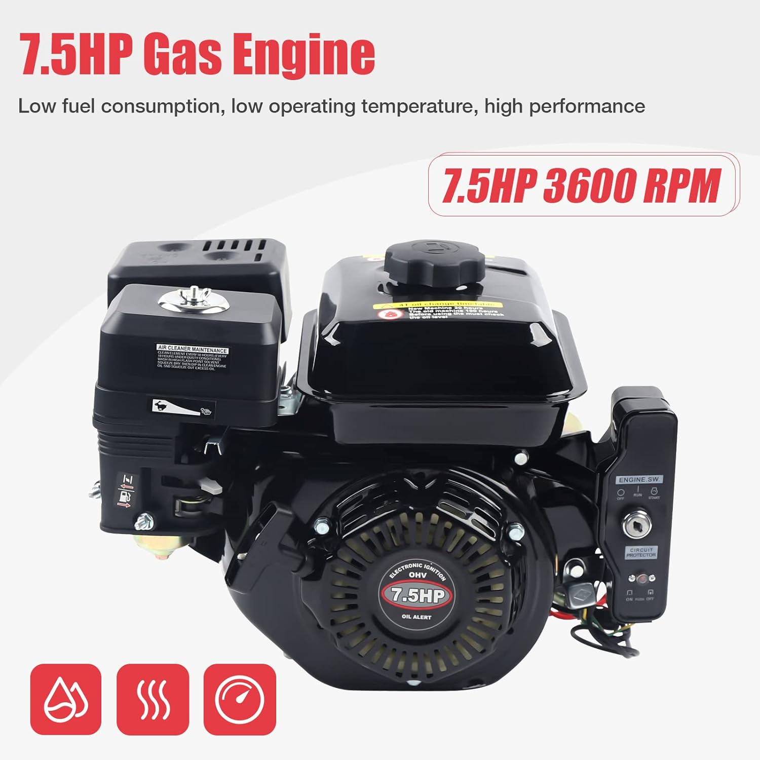 Kart Engine 7.5HP Electric Start Horizontal Engine 4 Stroke 210cc Gasoline Engine Electric Start Upgrade Version Compressor Scallifier Mower Pump Generator Flail Mower
