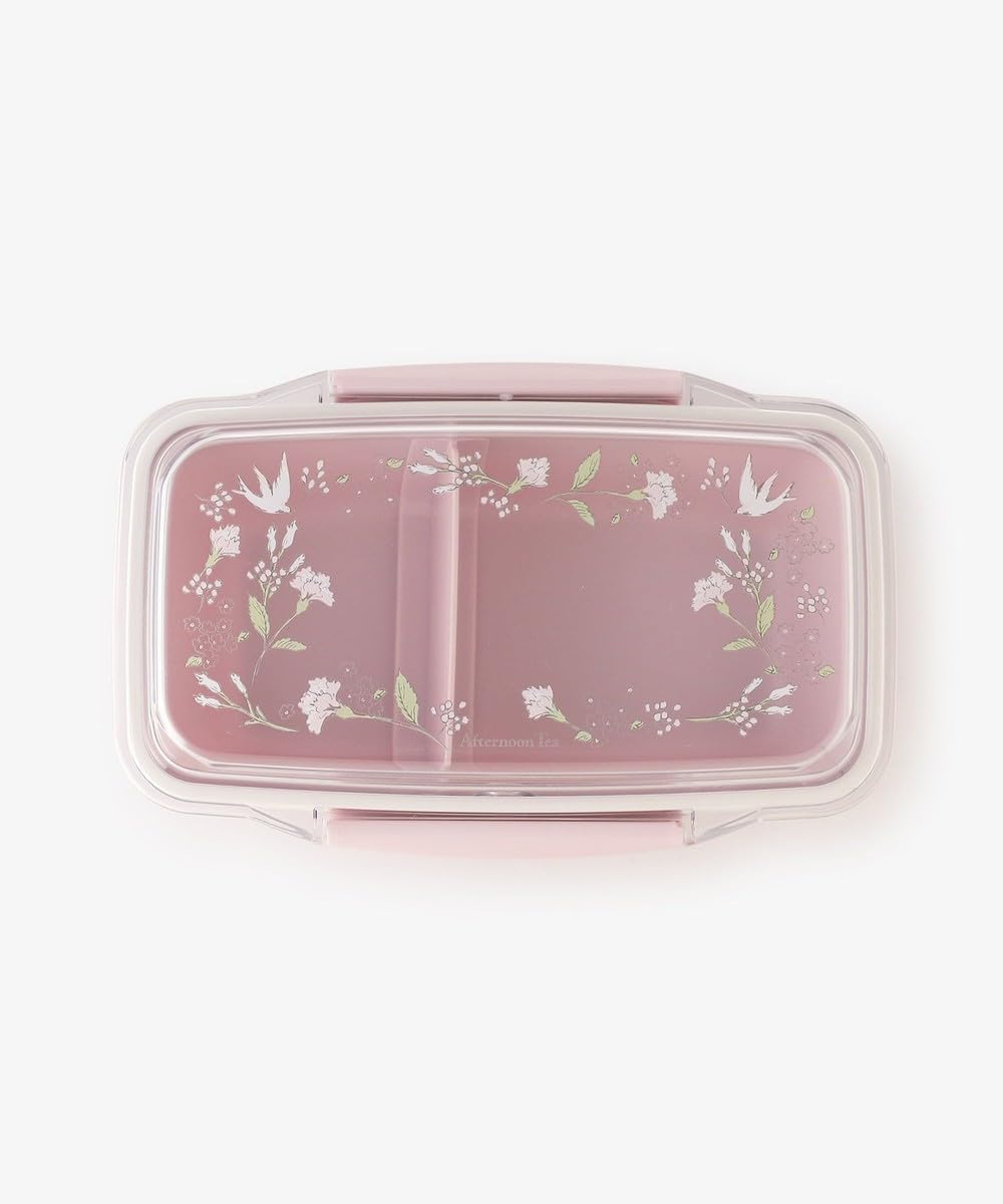AfternoonTea LIVING JQ44 Flower Art Antibacterial 2-Point Locking Lunch Box, Pink