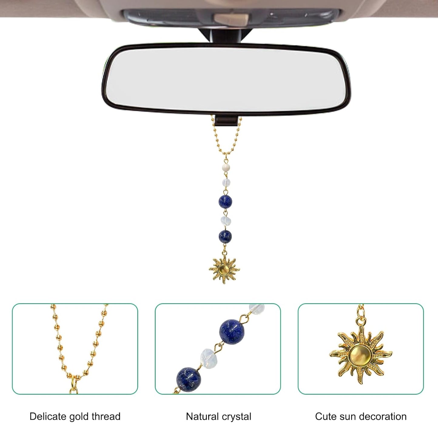 Dije colgante de sol para automóvil, espejo retrovisor, bonito adorno bohemio colgante de sol para decoración del automóvil, ornamento colgante, piedras de cristales naturales curativos hechos a