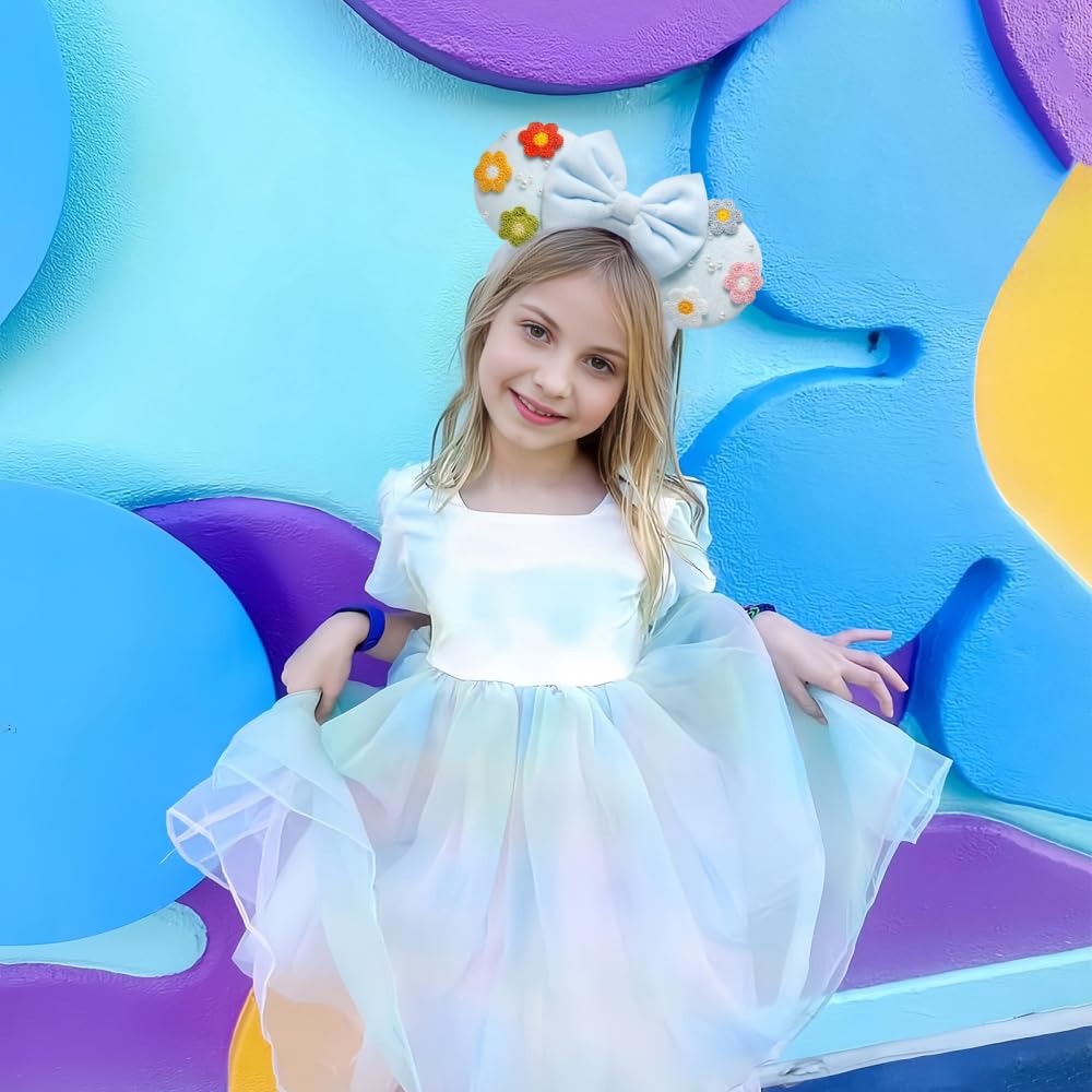 UNSPAZ Diadema de orejas de ratón, orejas de ratón para mujeres y niñas con perla, orejas de parque para viajes, decoraciones de cumpleaños, accesorios para el cabello (azul bebé)