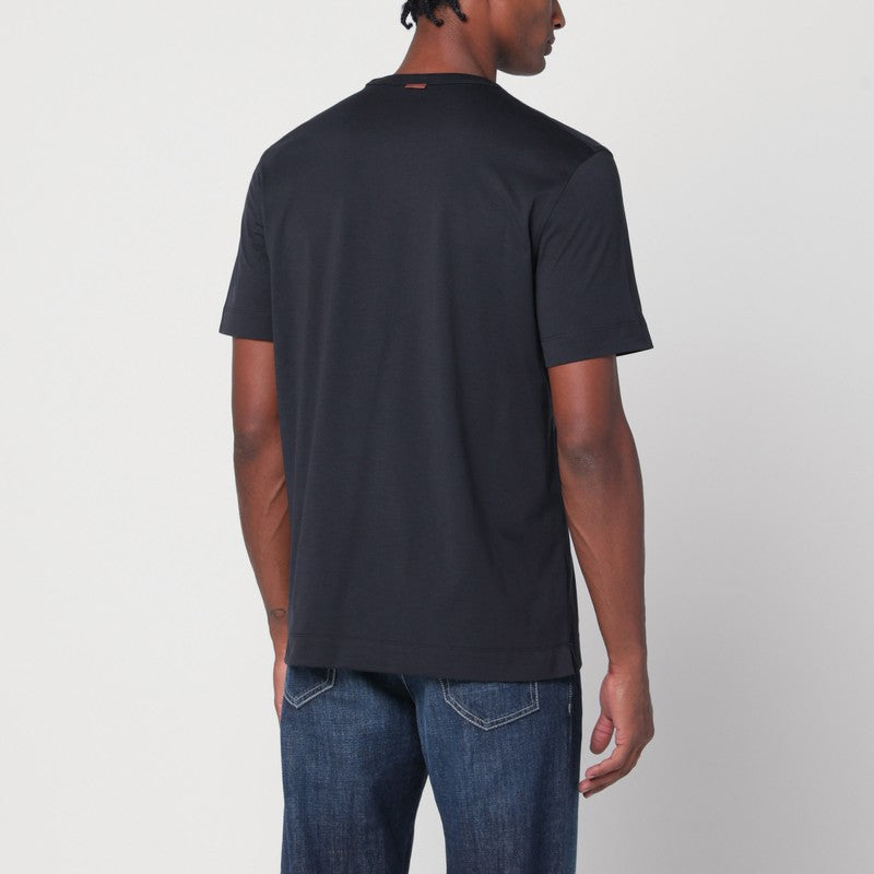 Zegna ロゴ付きのZegna Navy Blue Tシャツ - Image 3