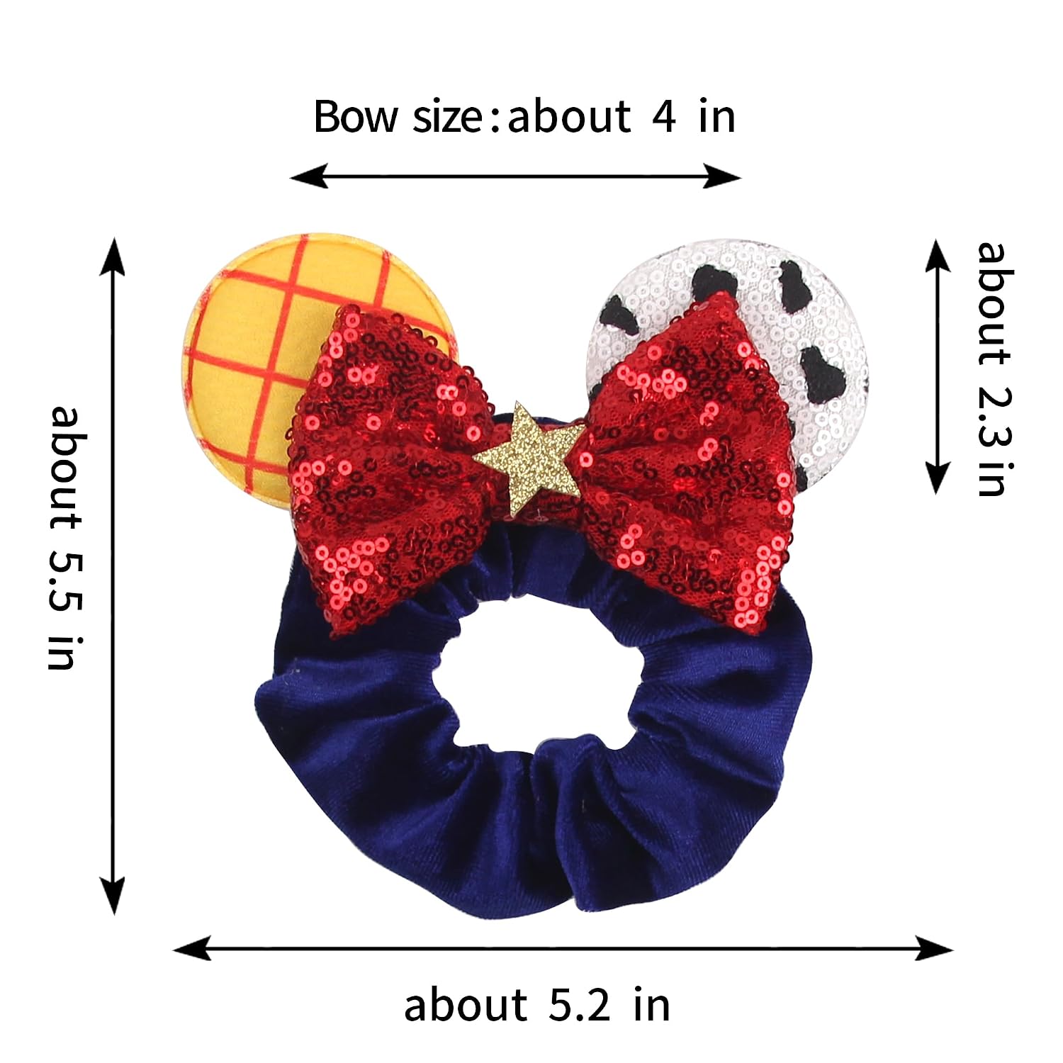 Coleteros de Cabello de Terciopelo con Lentejuelas Brillantes y Lazos de Orejas de Ratón - Paquete de 4 Accesorios Elásticos para el Cabello para Mujeres, Niñas, Niños, Cosplay, Vacaciones, Fotografía